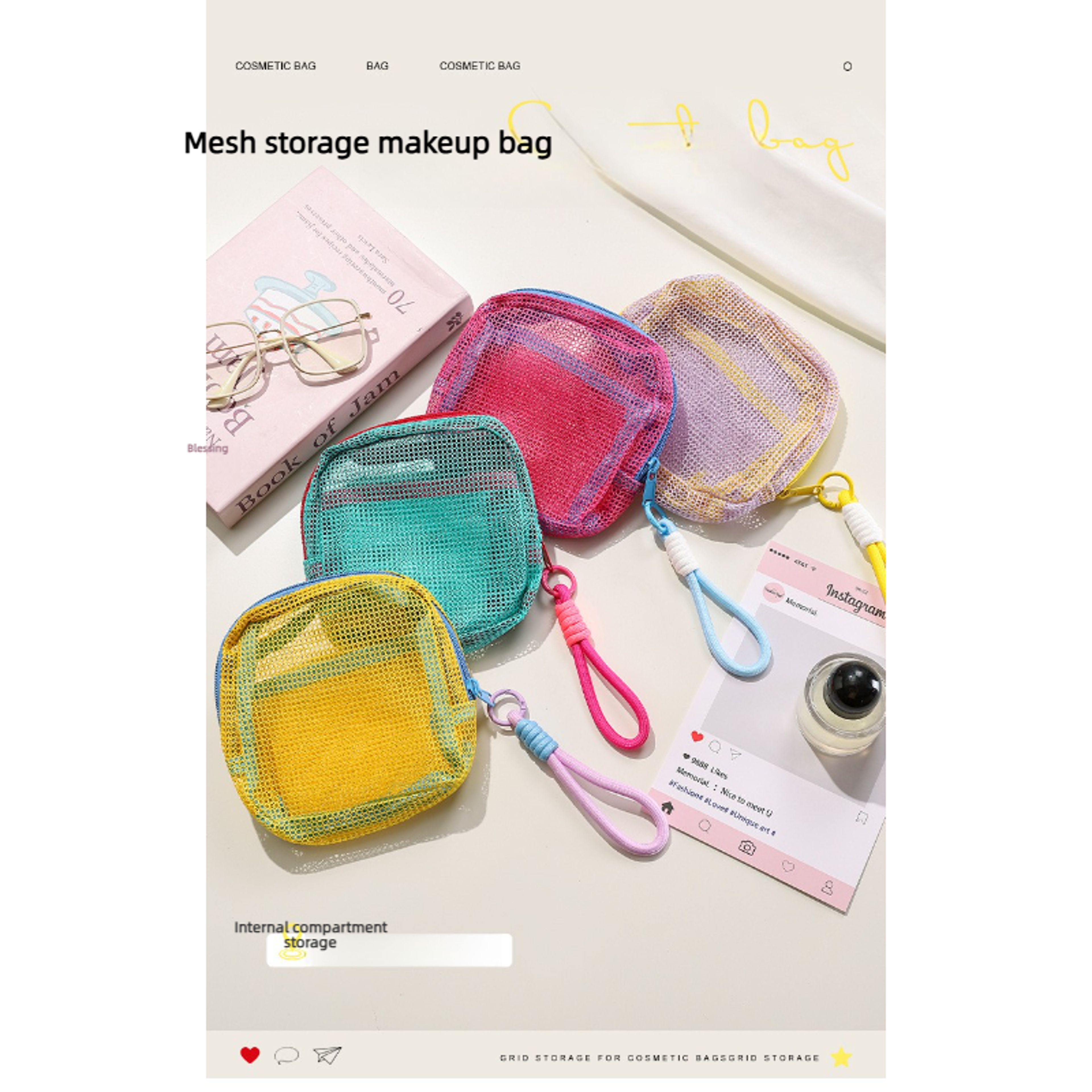 dopamine mesh cosmetic bag large capacity travel toiletry makeup organizer