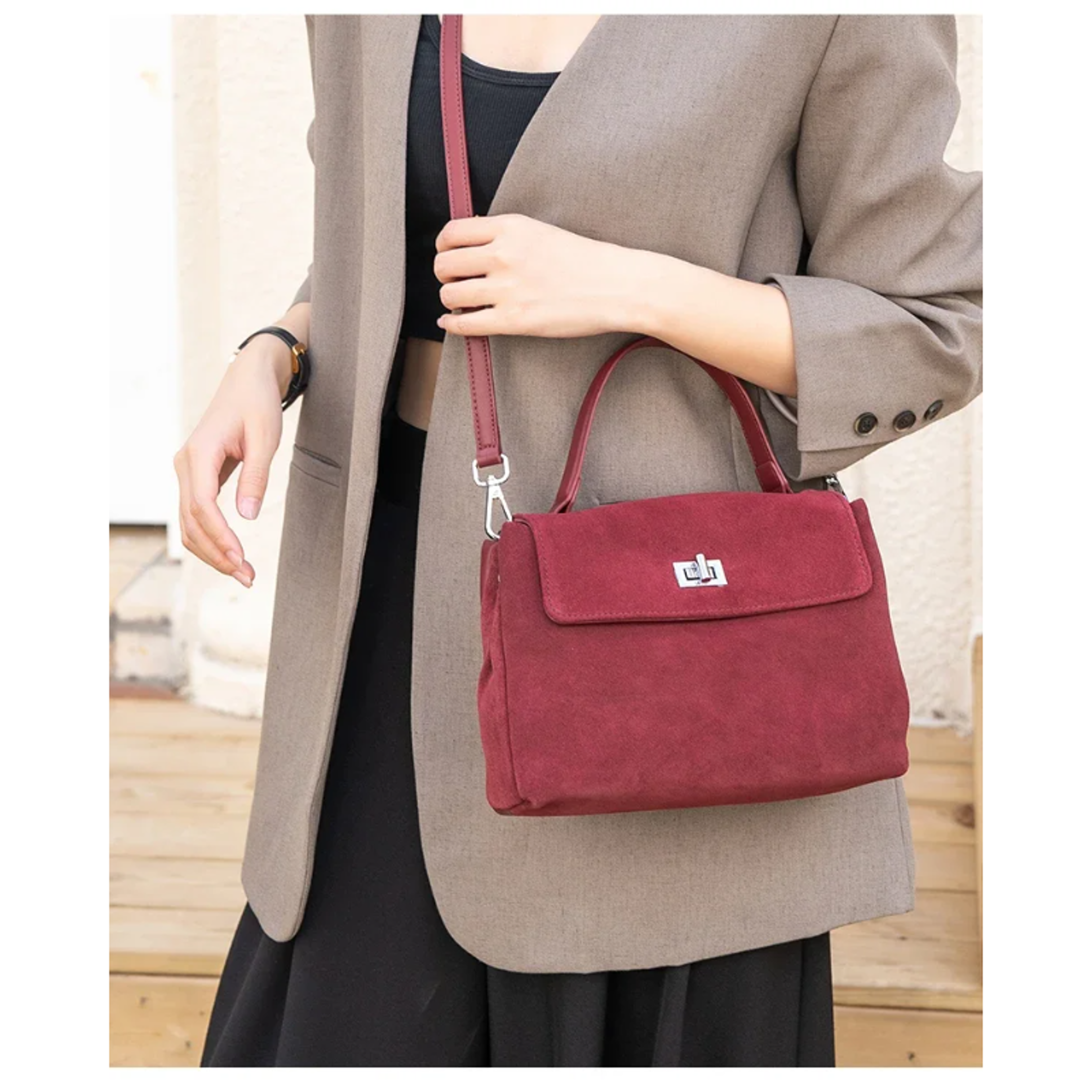 womens genuine leather suede shoulder bag crossbody commuter handbag