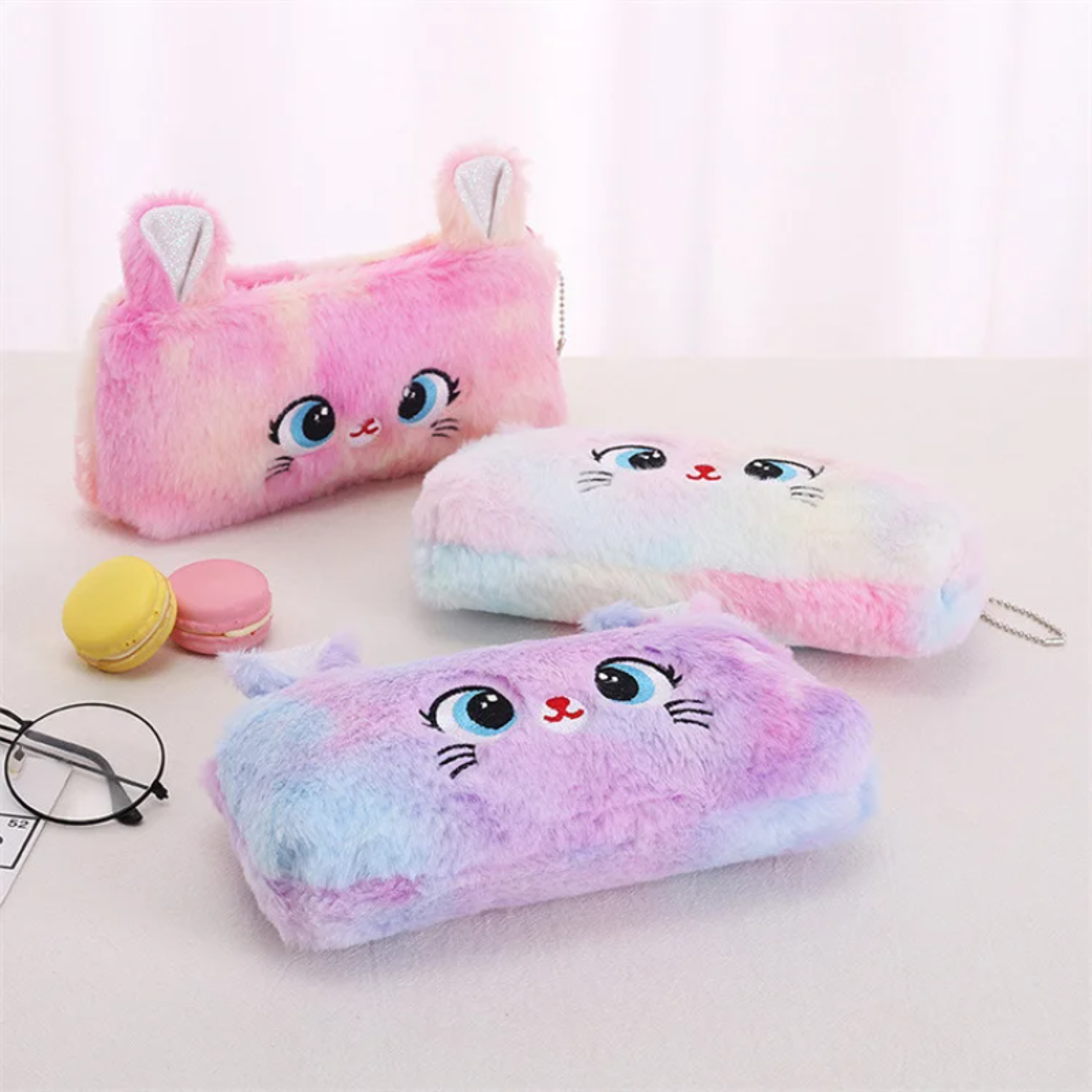 gradient kitten plush pencil case large capacity kawaii stationery pouch for girls