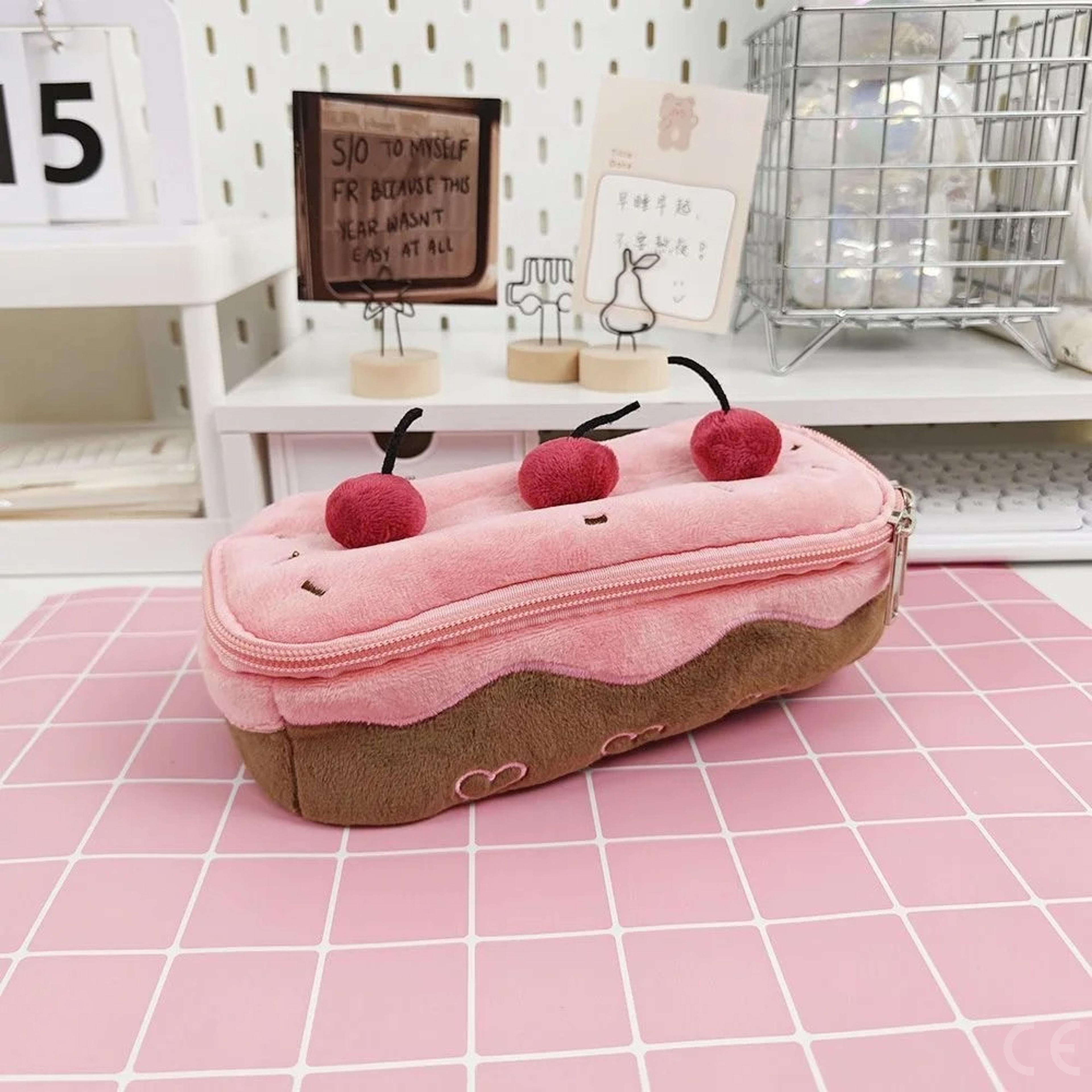plush pencil case cherry cake large capacity pencil case for girls and kids