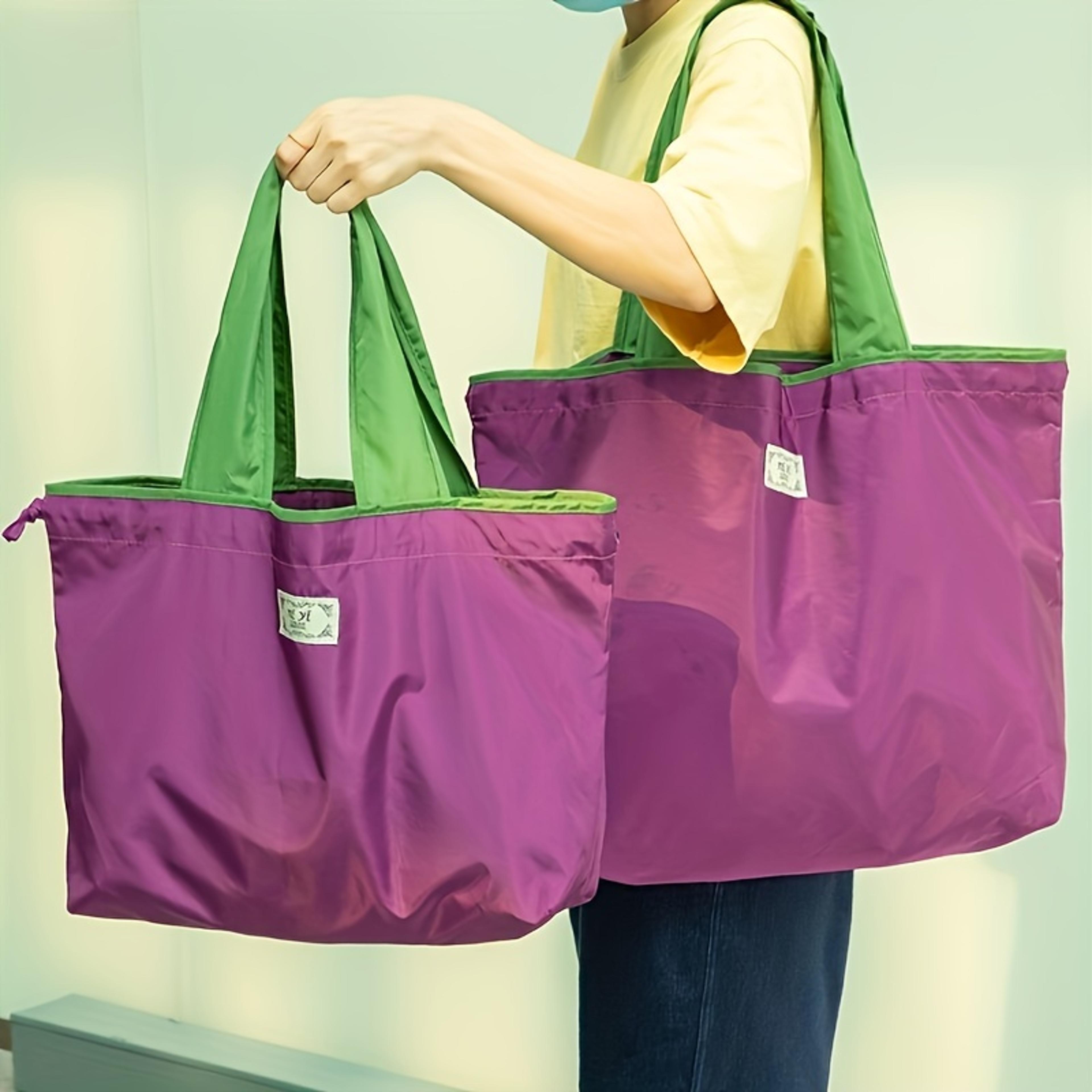 ecocarry reusable shopping bag large foldable grocery bag with drawstring shoulder handles