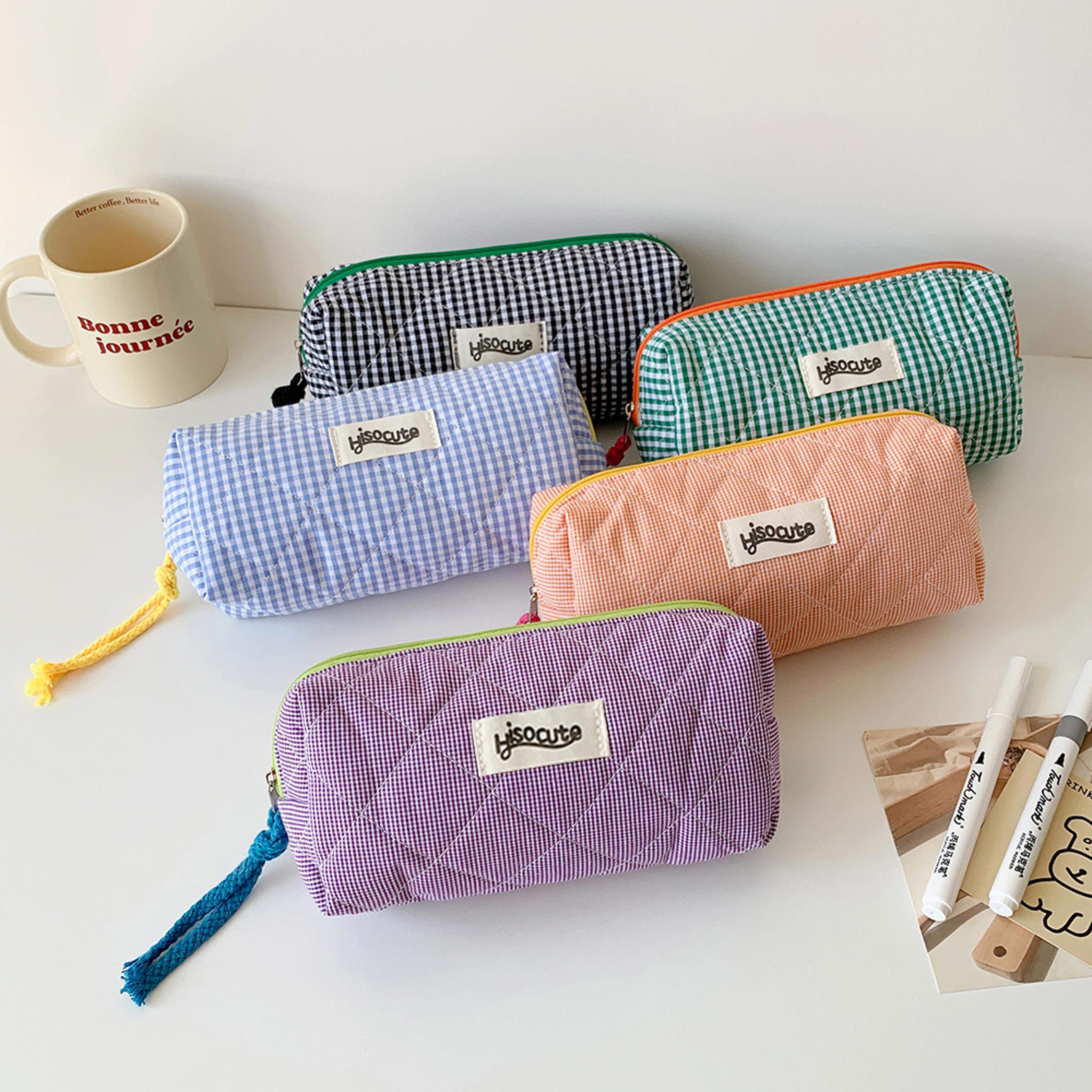 plaid pencil case large capacity stationery and makeup bag