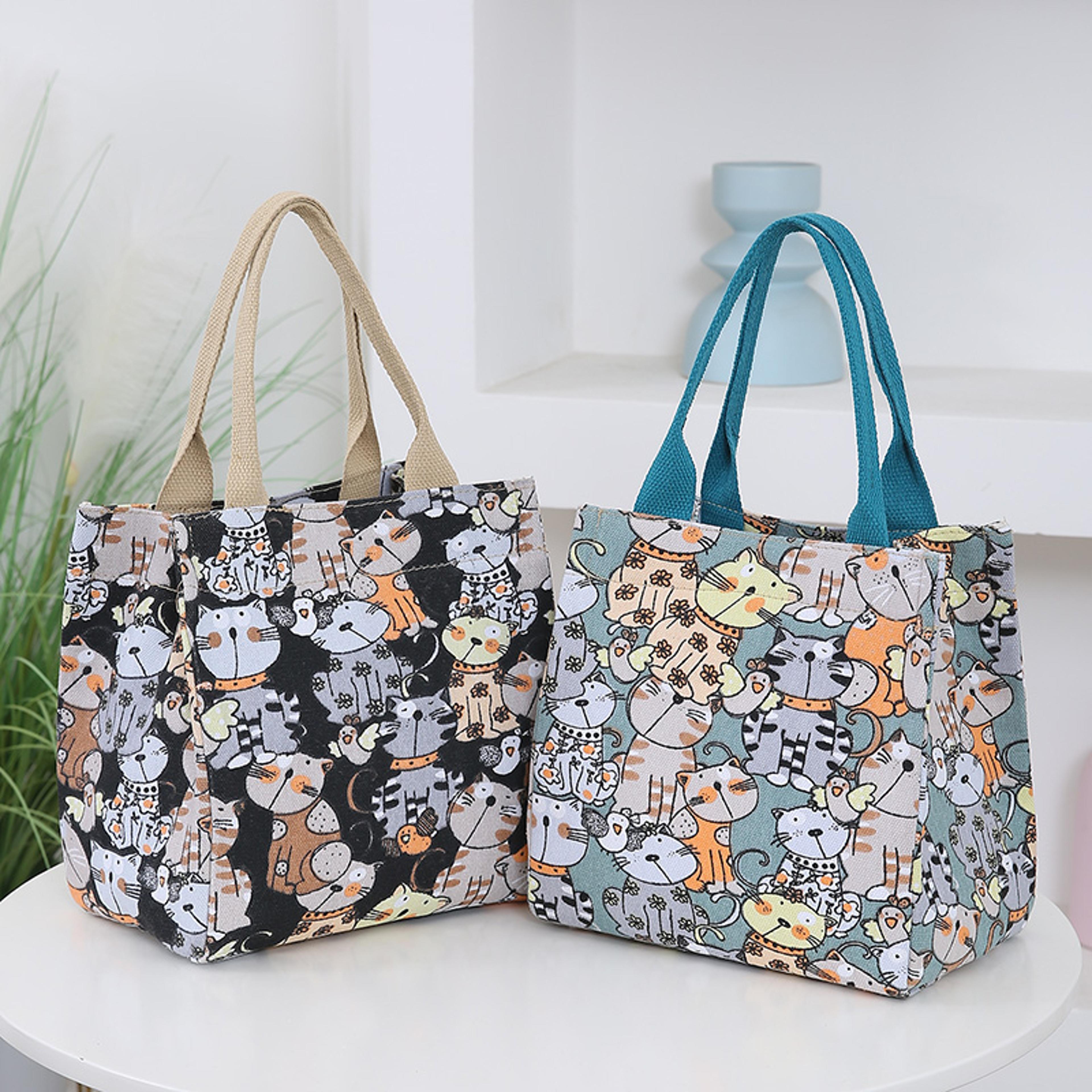 cute cat print top handle bag for women everyday mommy tote