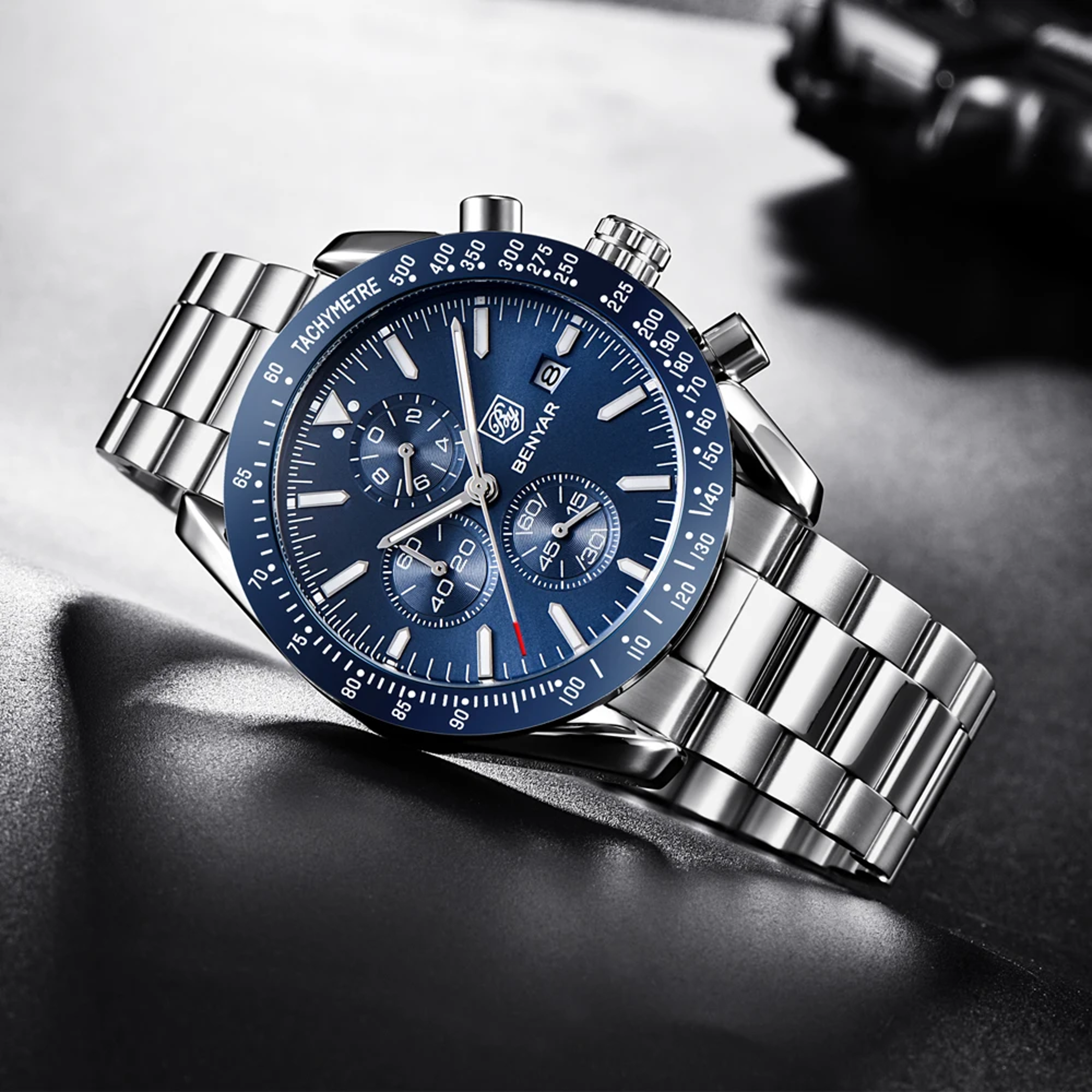 mens quartz watch stainless steel chronograph business watch
