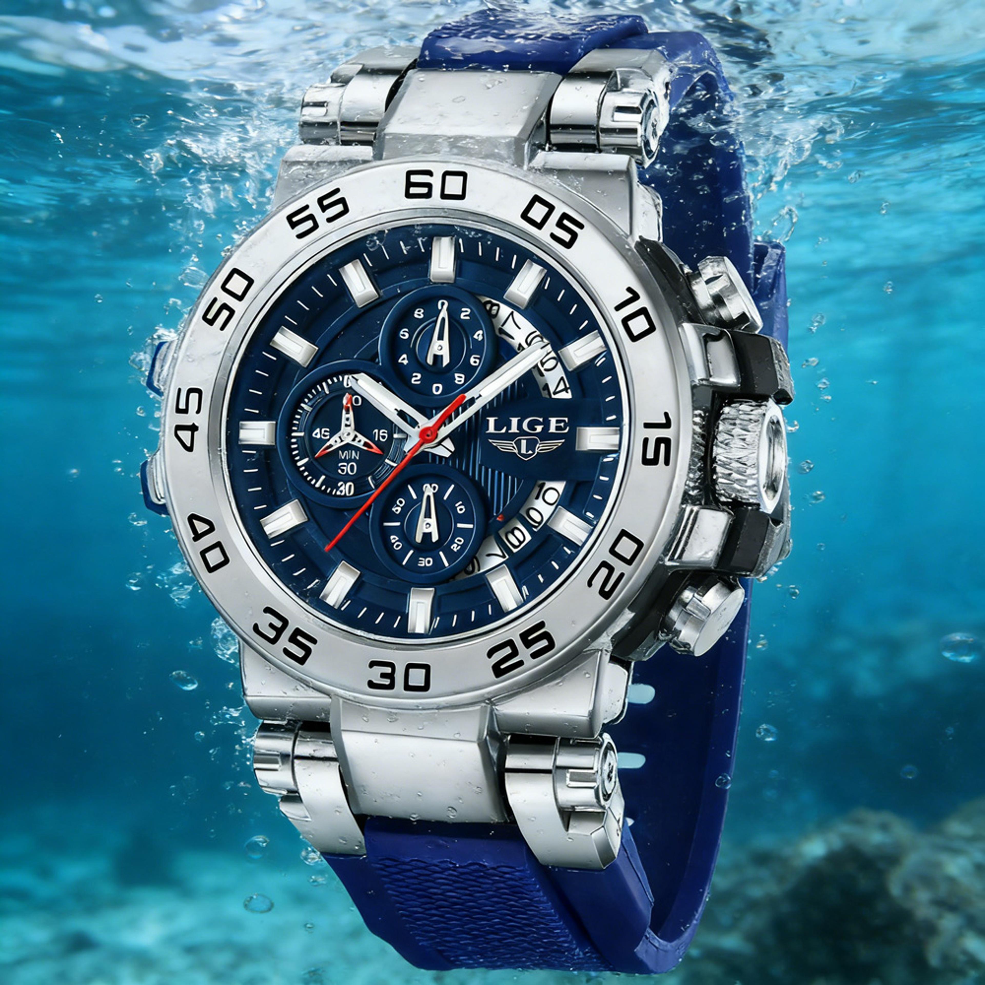 modern mens quartz watch big dial auto date silicone strap