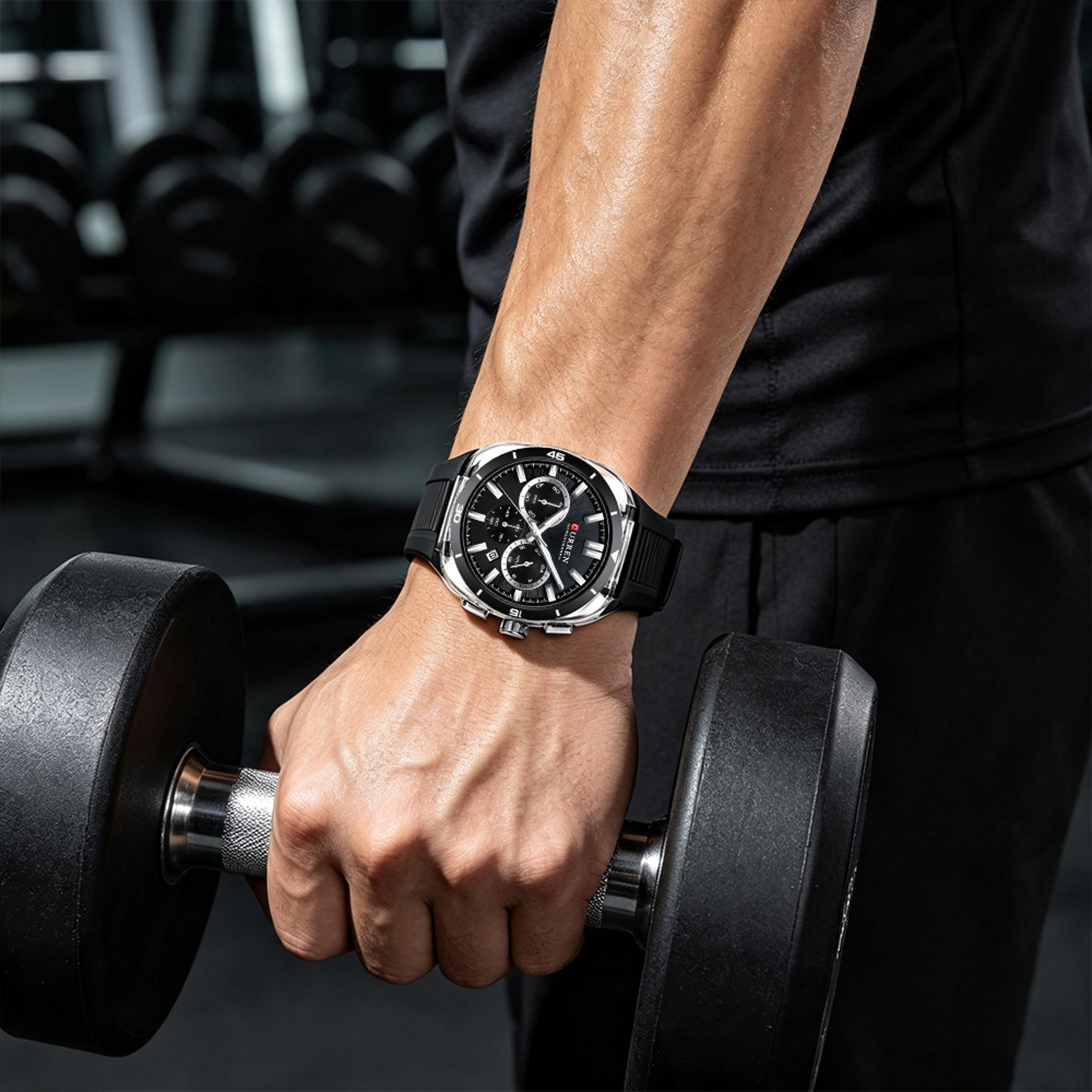 mens chronograph quartz sports watch with luminous hands and silicone strap