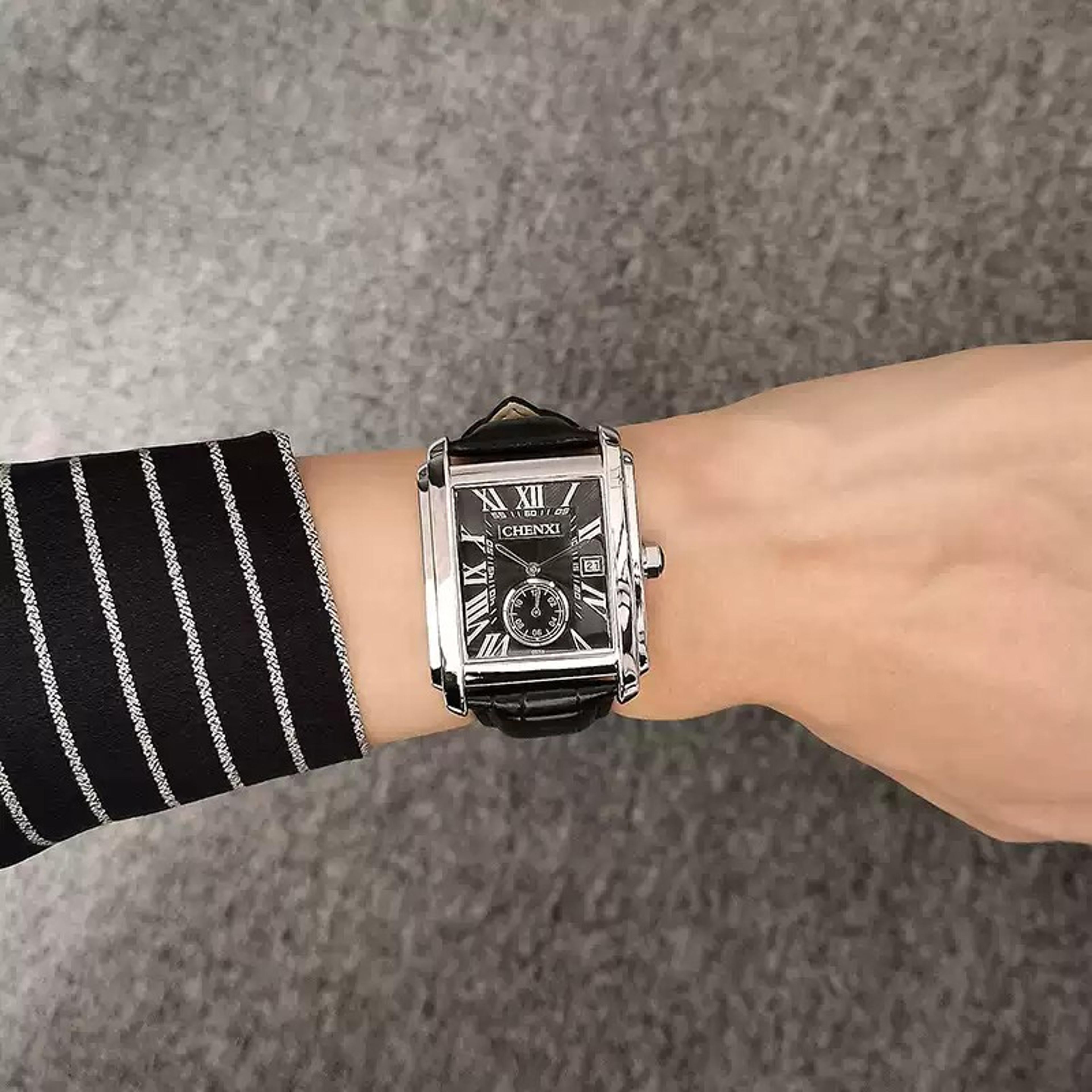 classic square roman numeral quartz watch for men with genuine leather band