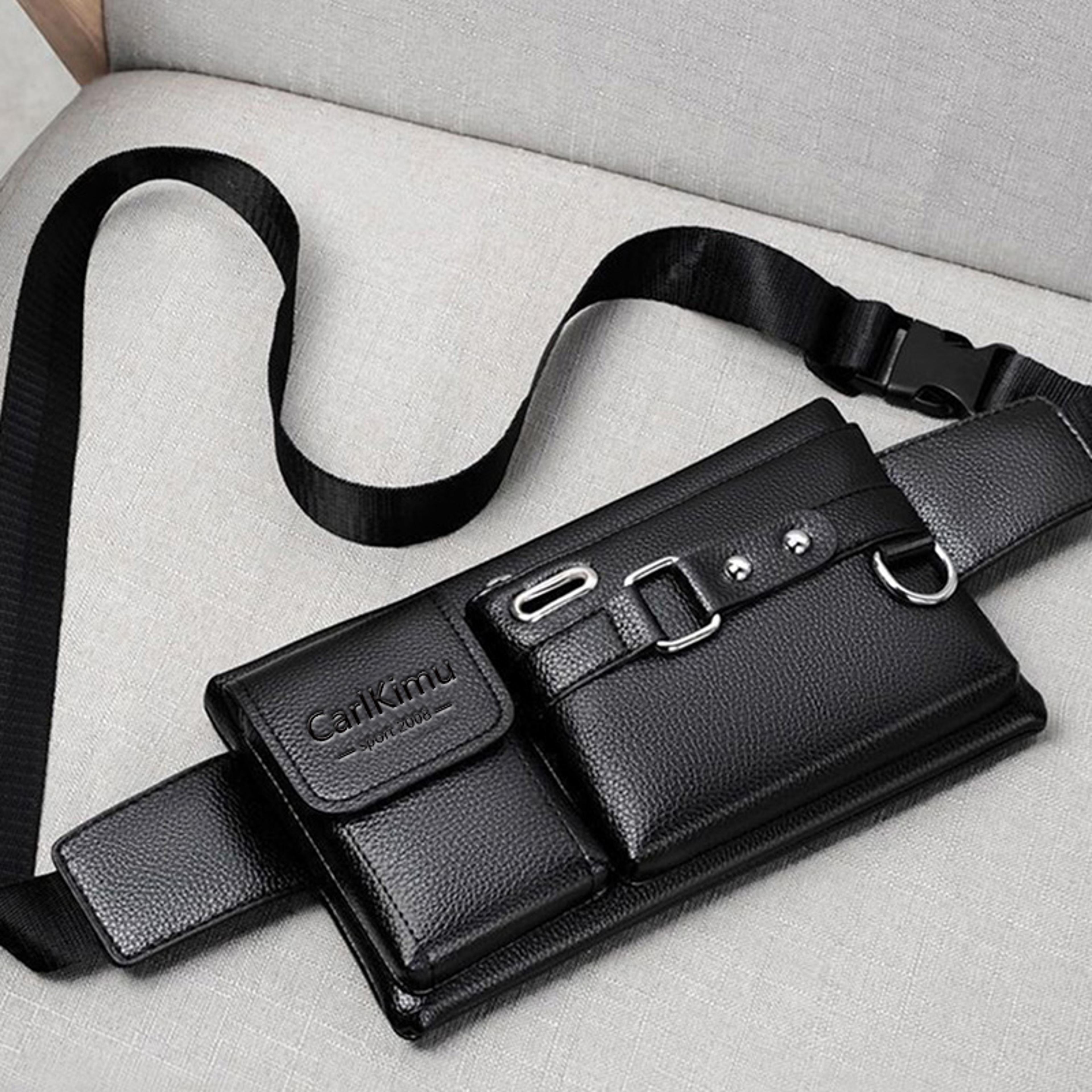 retro leather motorcycle belt bag slim phone pouch for men and riders