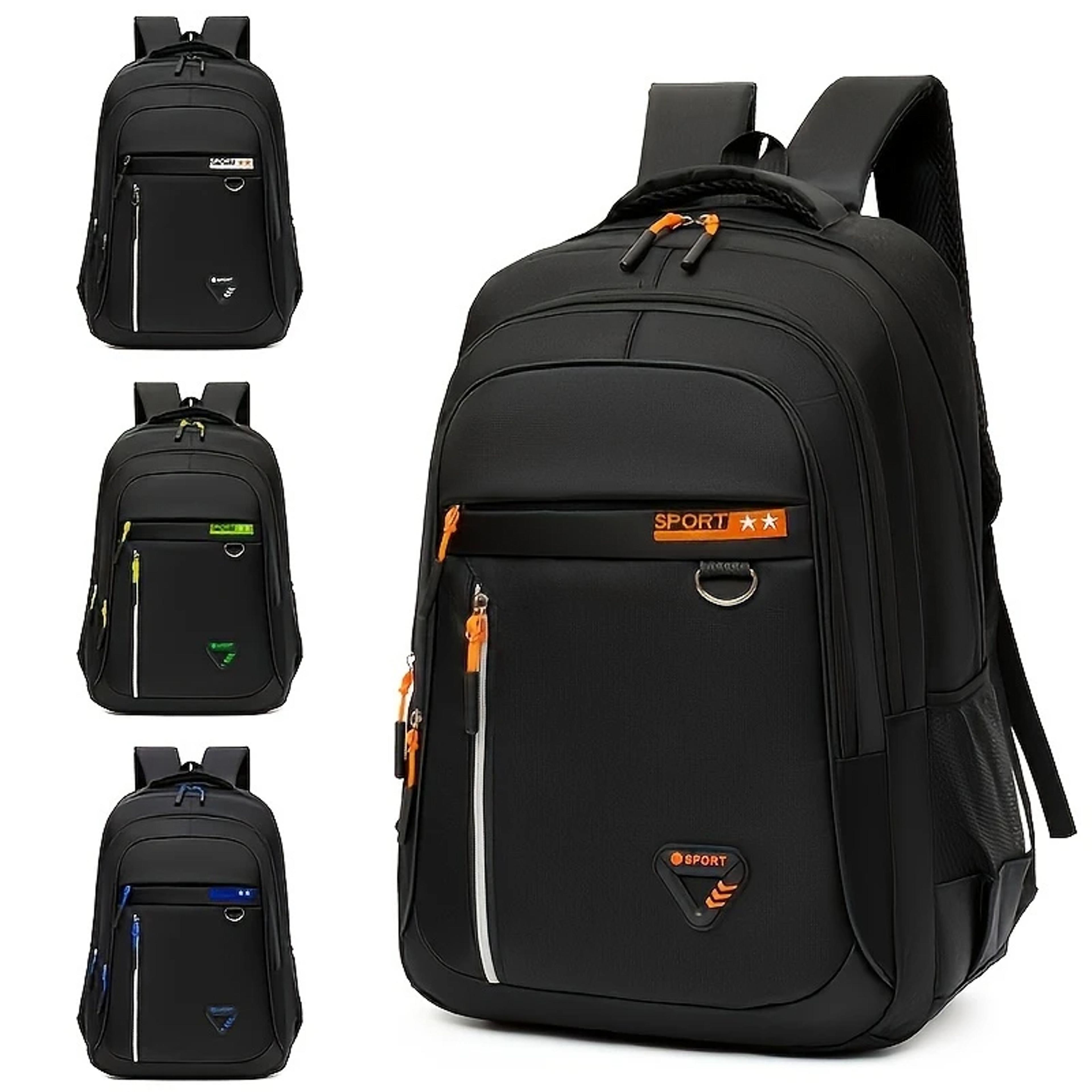 sporty black high capacity backpack for school travel and daily commute