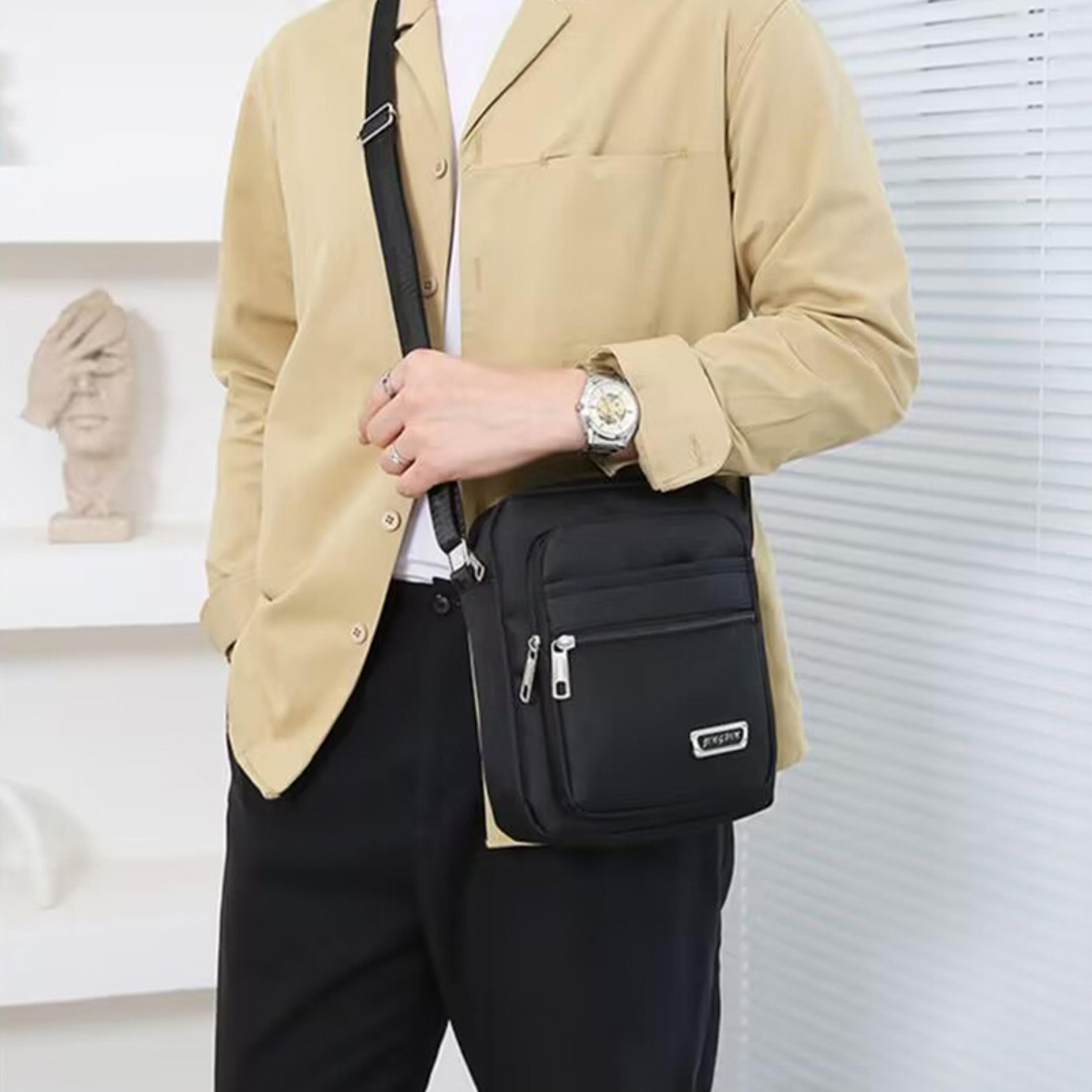 mens double layer crossbody shoulder bag for business travel and daily commute