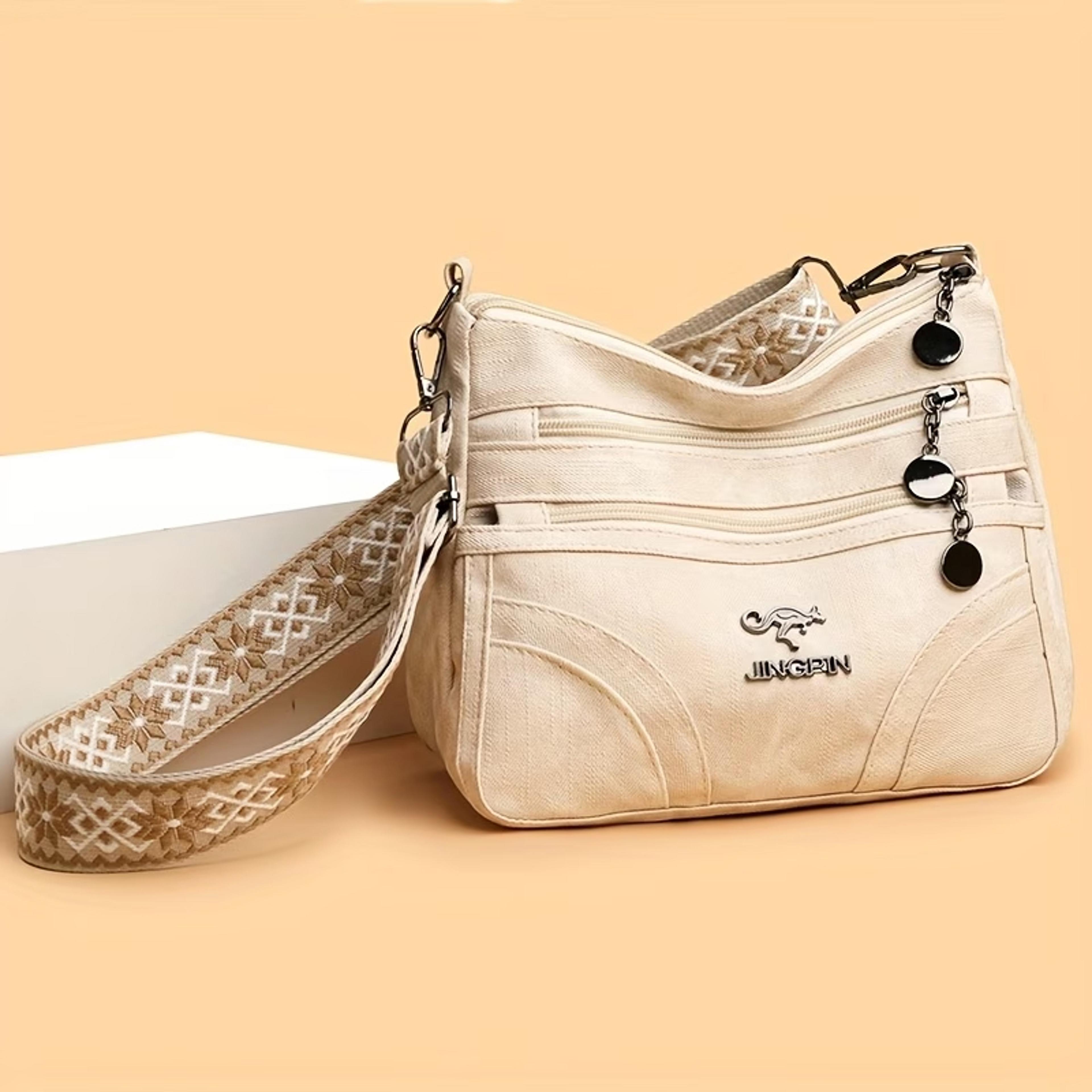 vintage crossbody bag for women with patterned strap and everyday shoulder carry