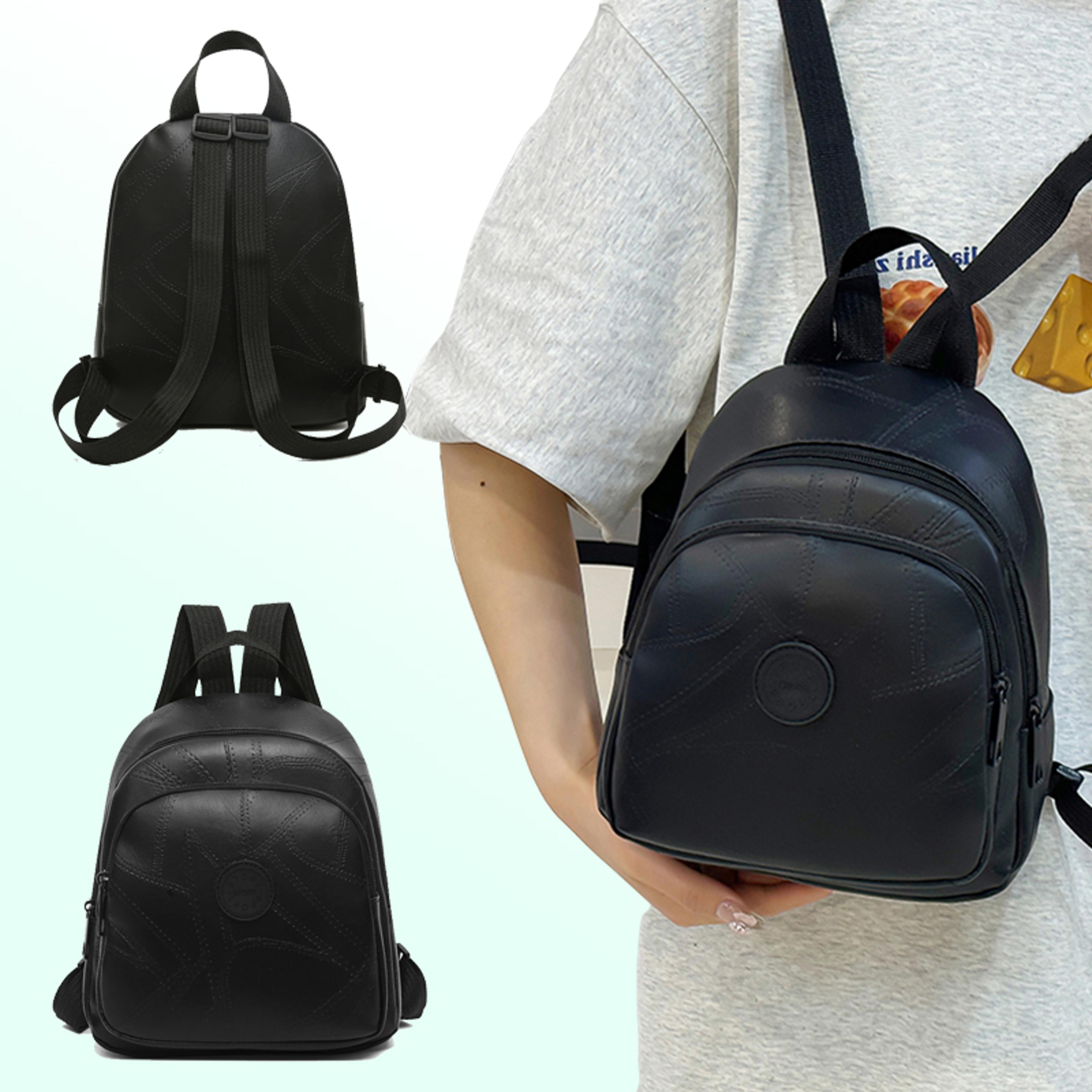 minimalist pu leather backpack for men and women lightweight black travel school bag