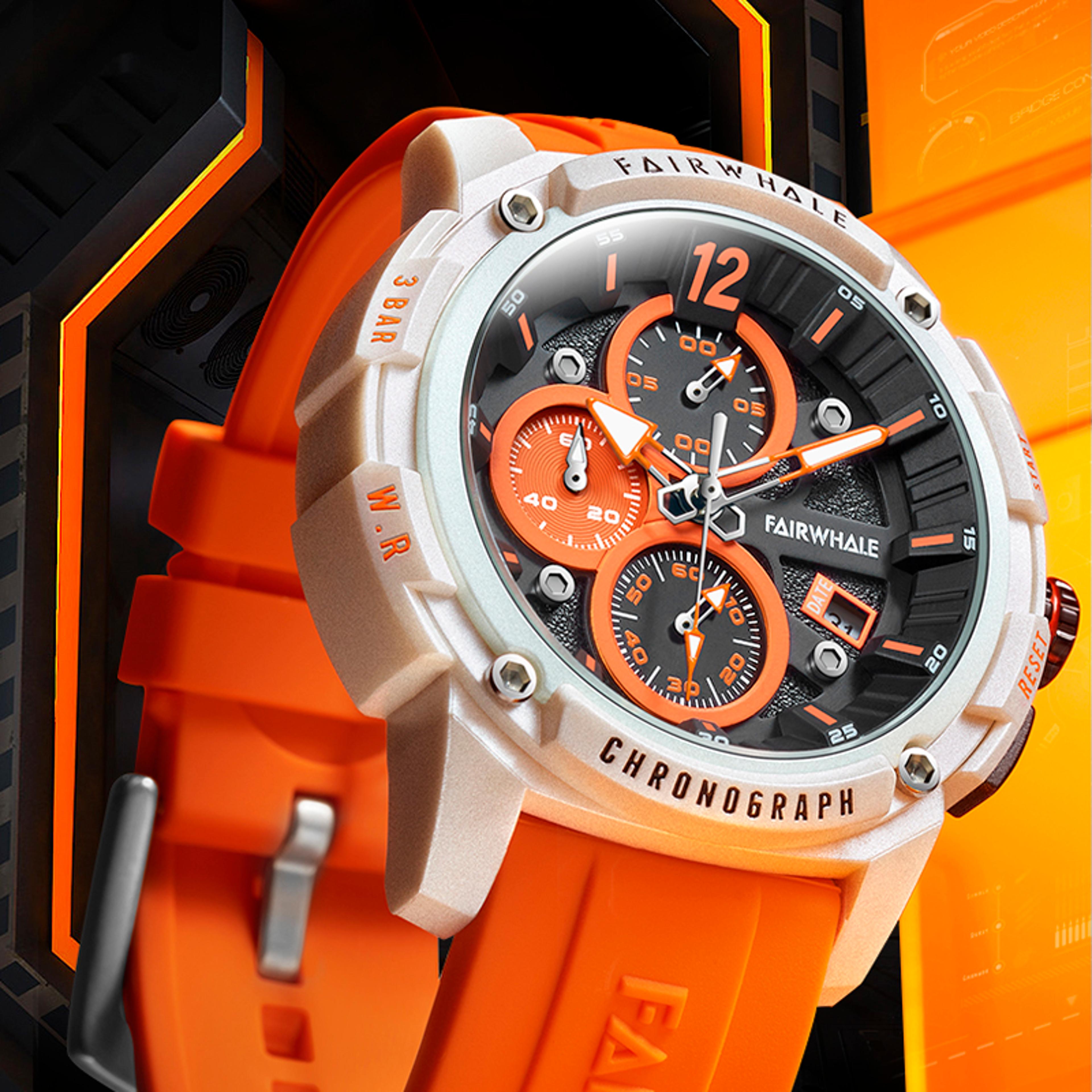 mens waterproof chronograph quartz watch with silicone strap