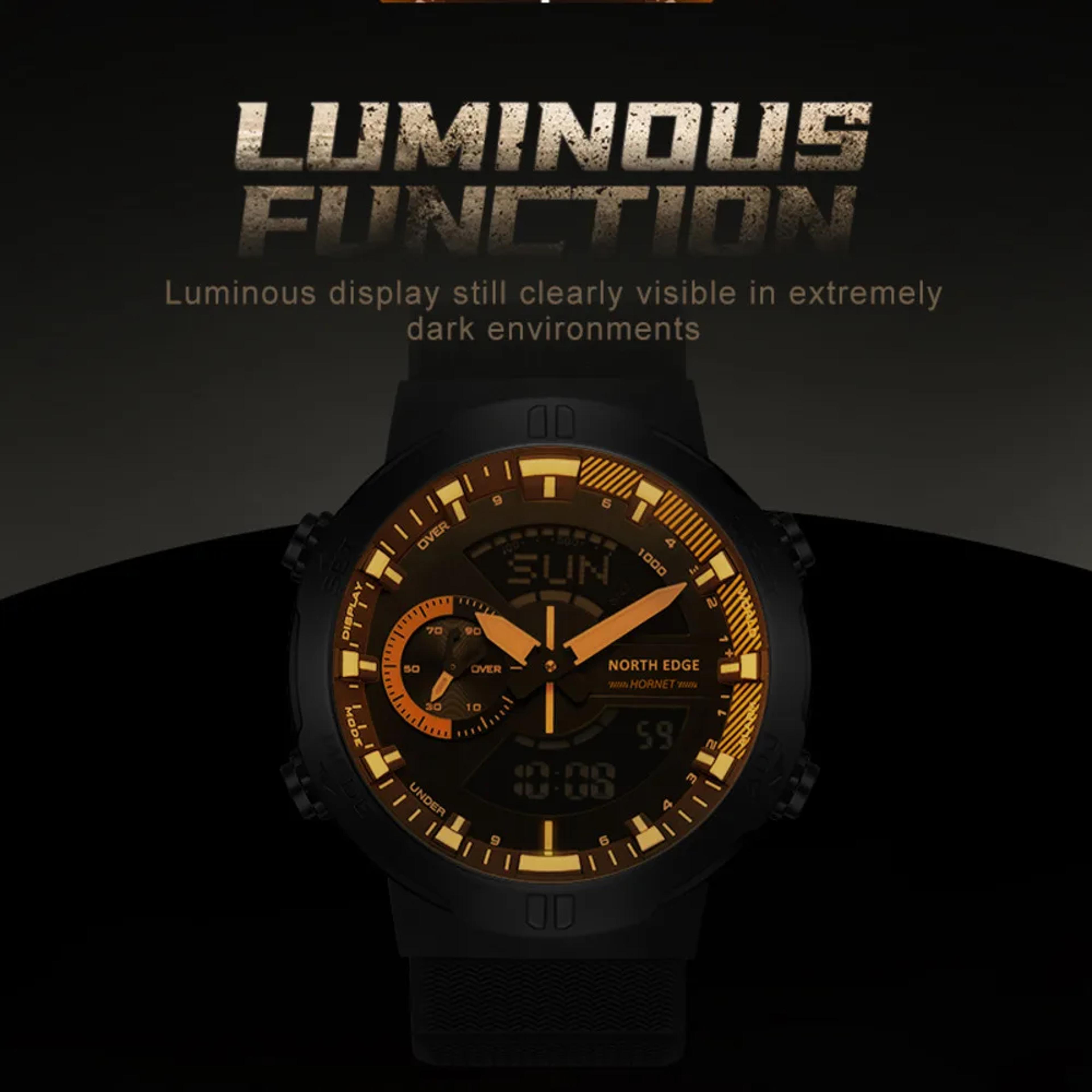 mens dual display waterproof sports watch with world time alarm and silicone strap