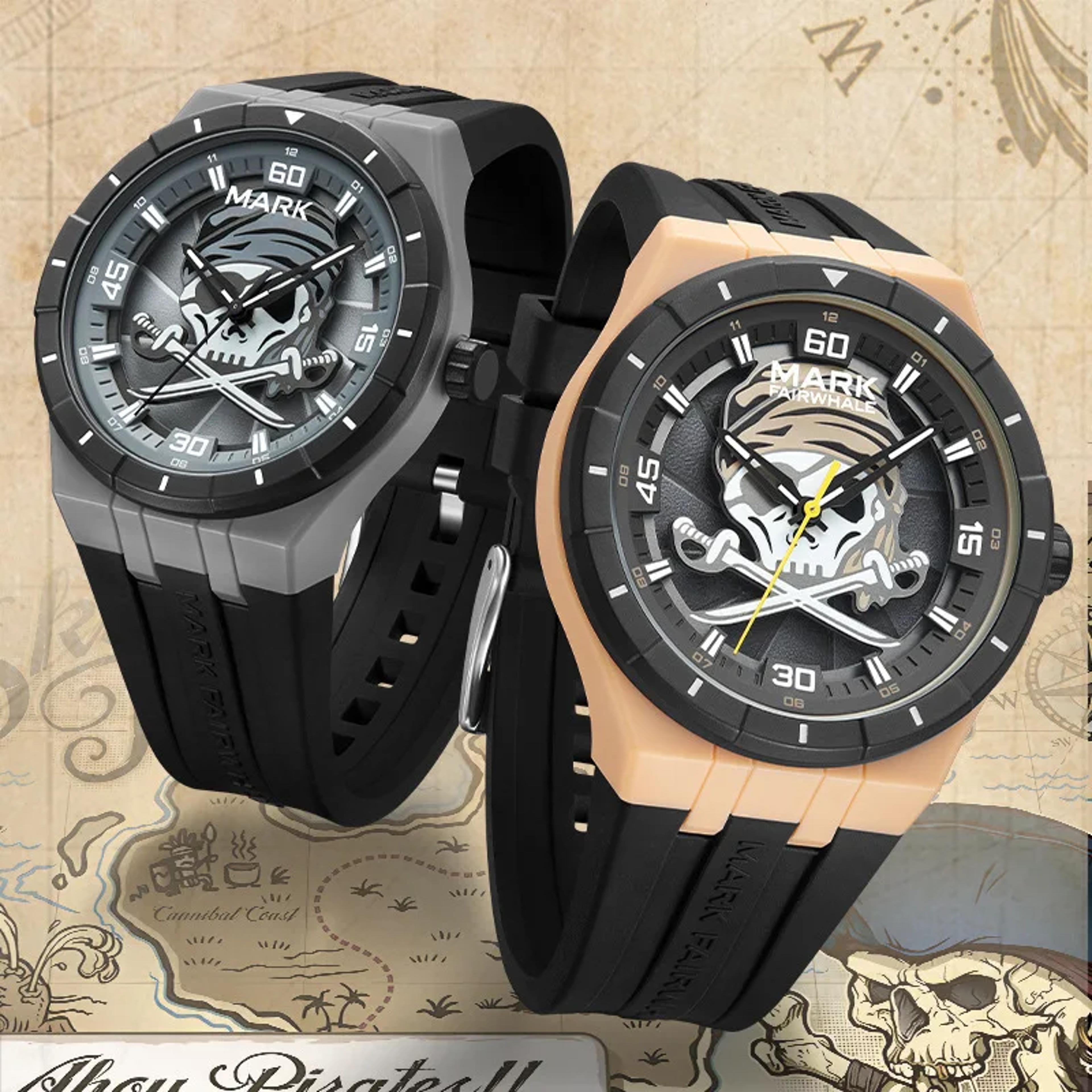 rotating pirate dial mens quartz watch waterproof silicone strap wristwatch