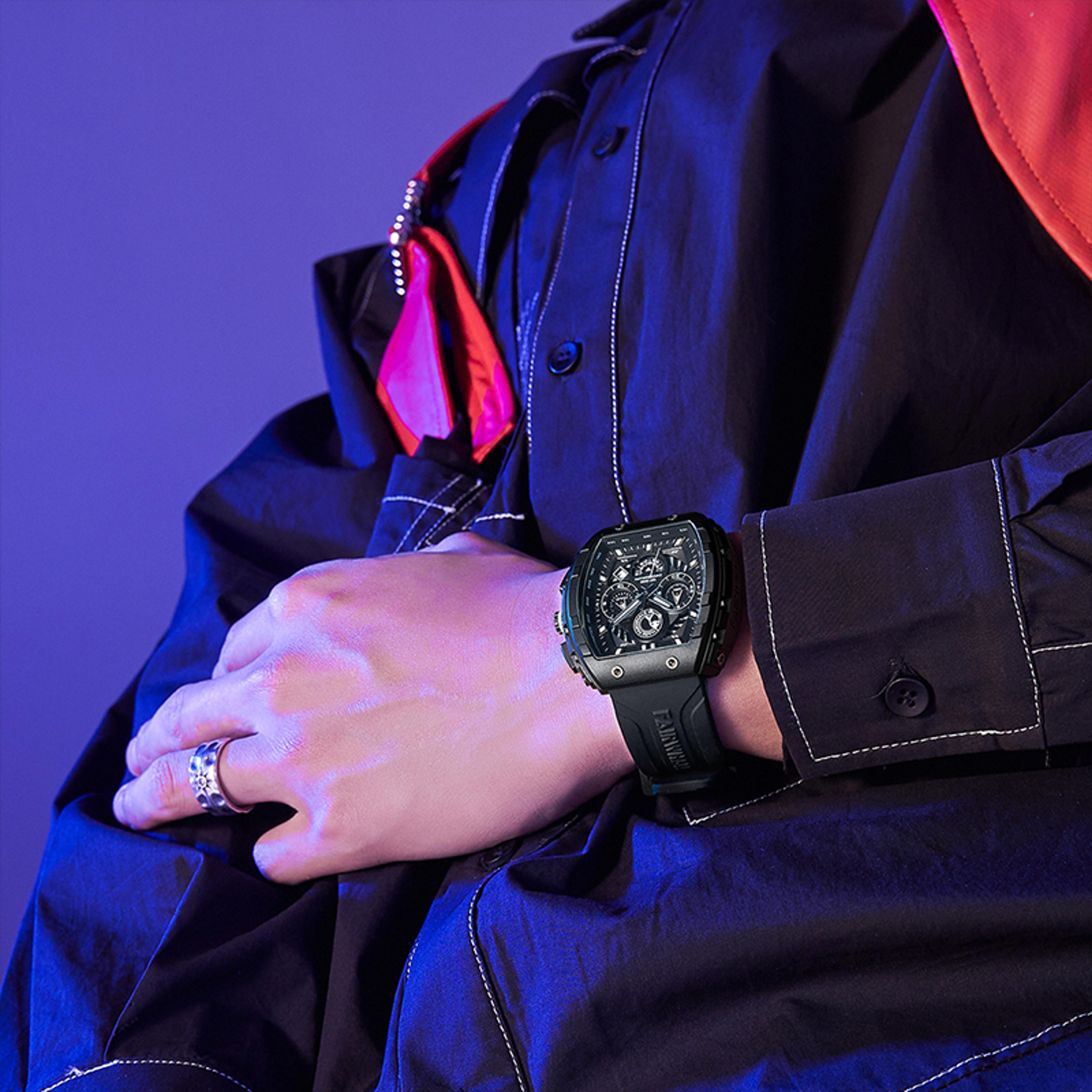 mens quartz chronograph watch water resistant resin case sports wristwatch