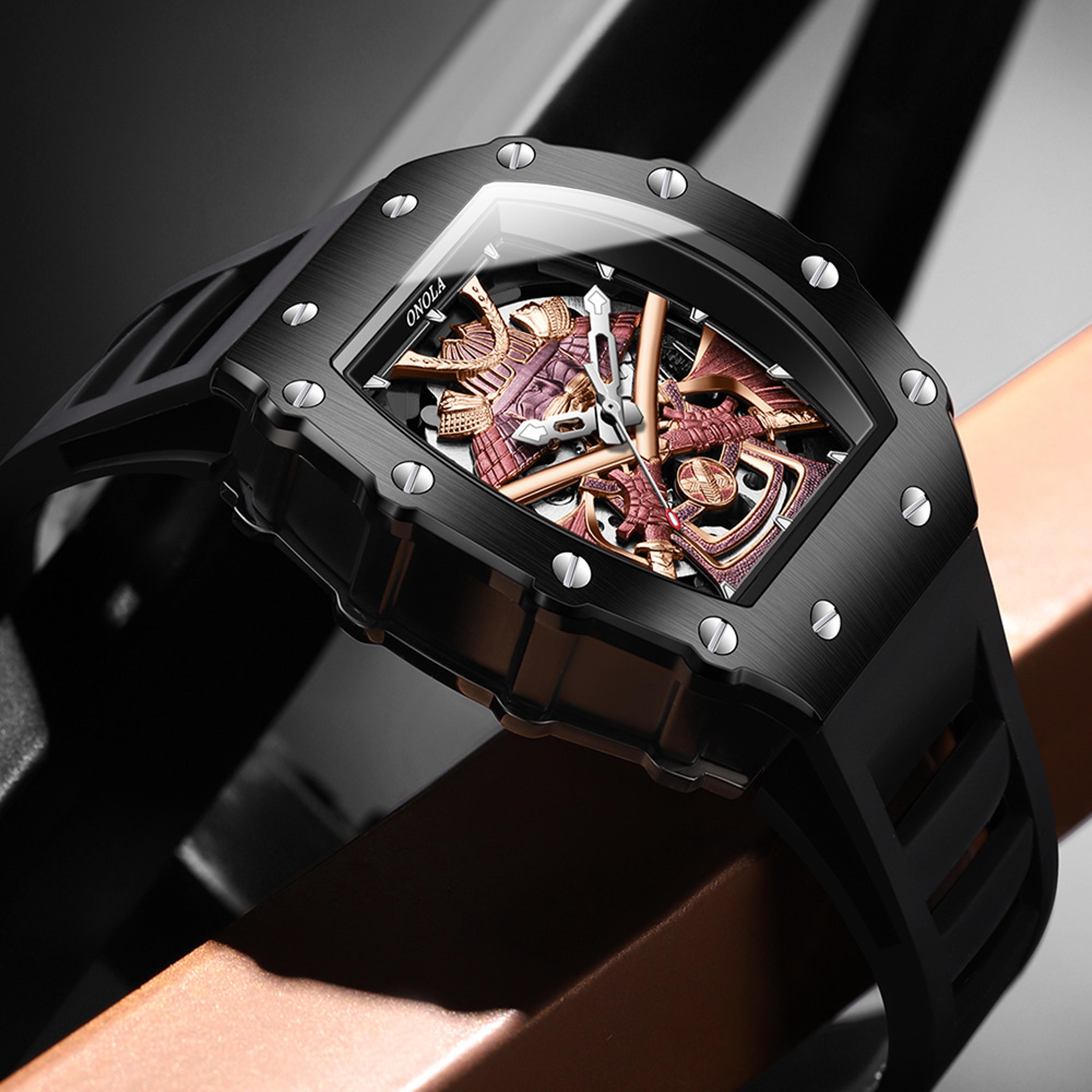 black skeleton automatic mechanical watch for men waterproof luxury wristwatch