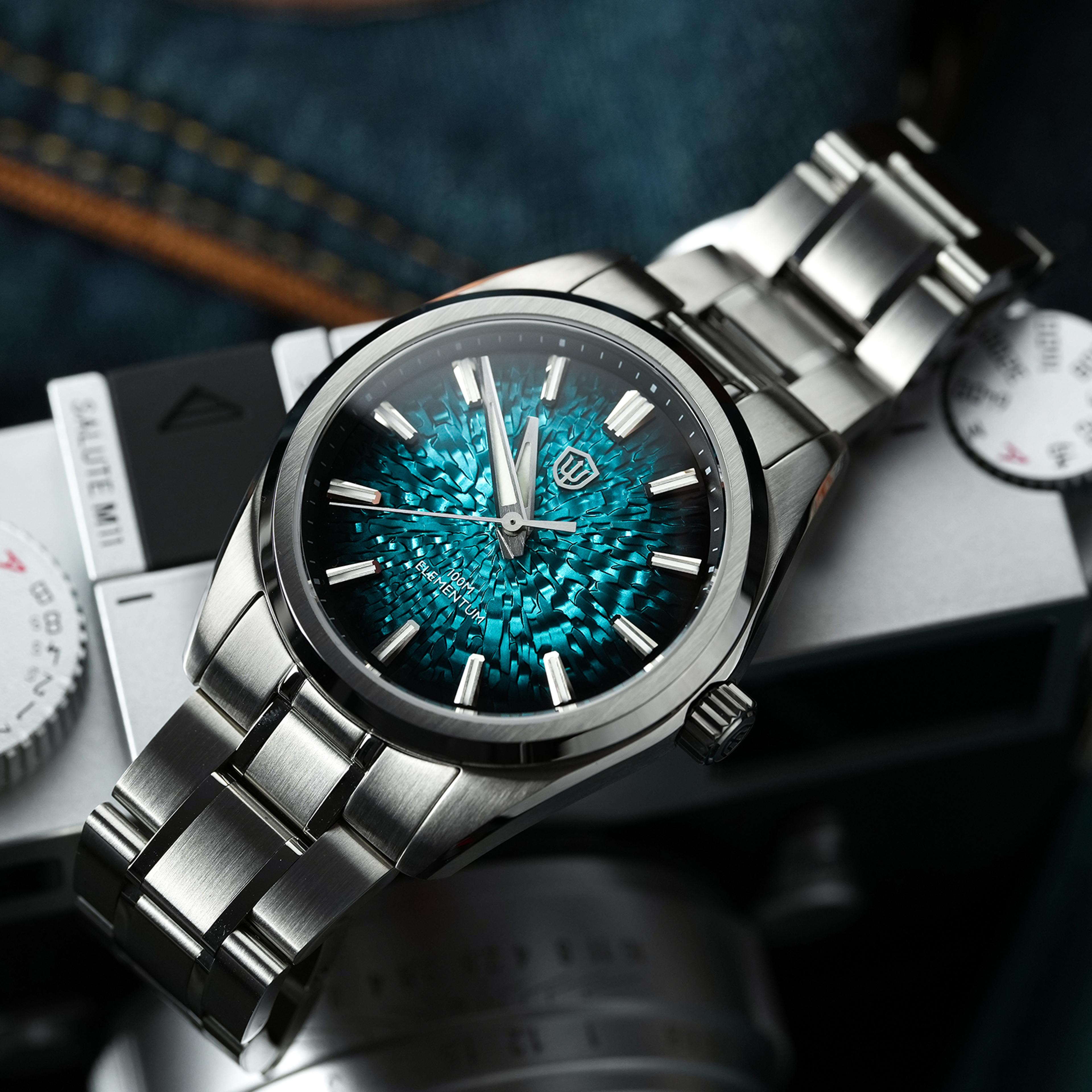 ice crack dial mens quartz watch sweep seconds sapphire crystal