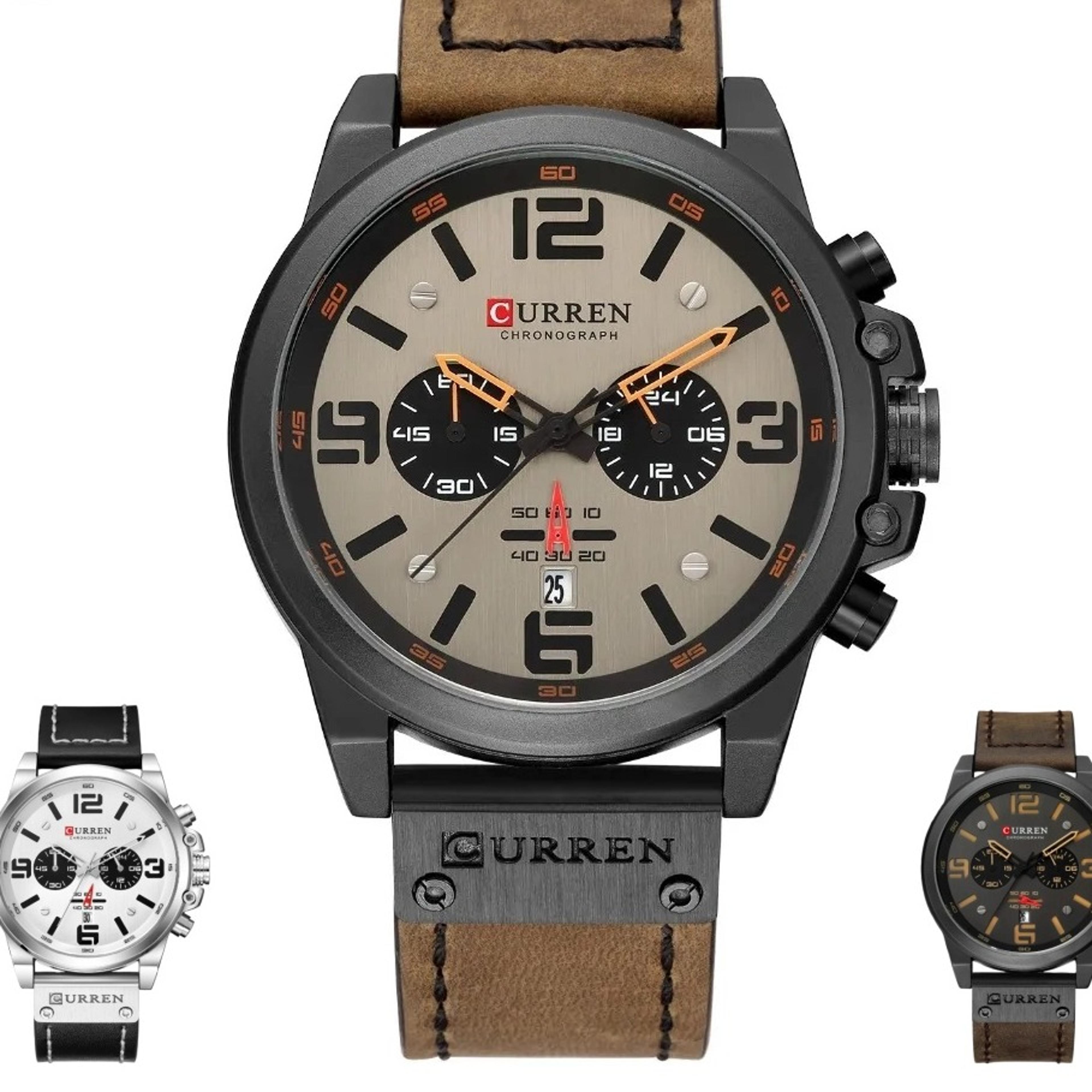 mens chronograph leather strap watch waterproof multifunction calendar wristwatch