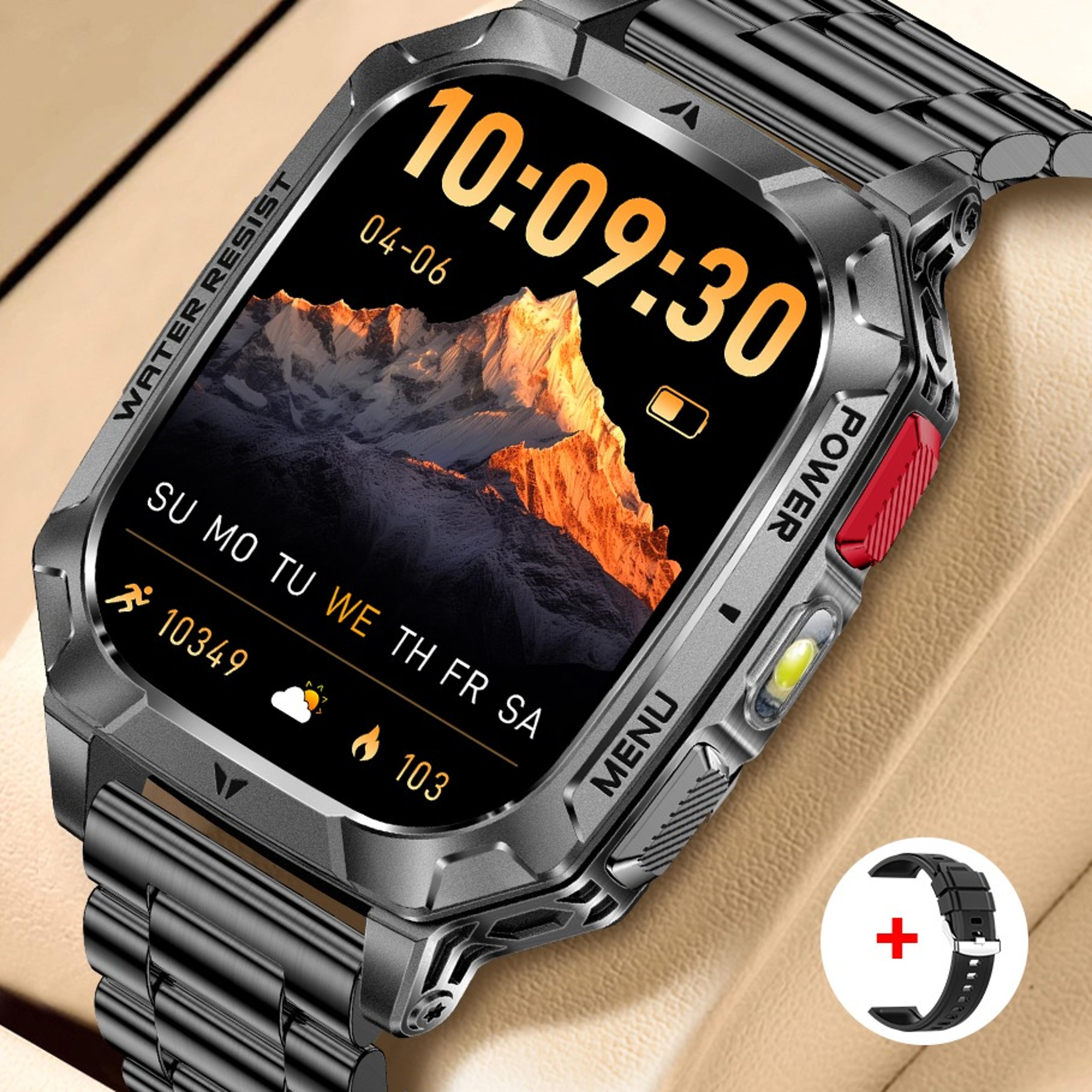 outdoor smartwatch for men with bluetooth calling flashlight and health monitoring