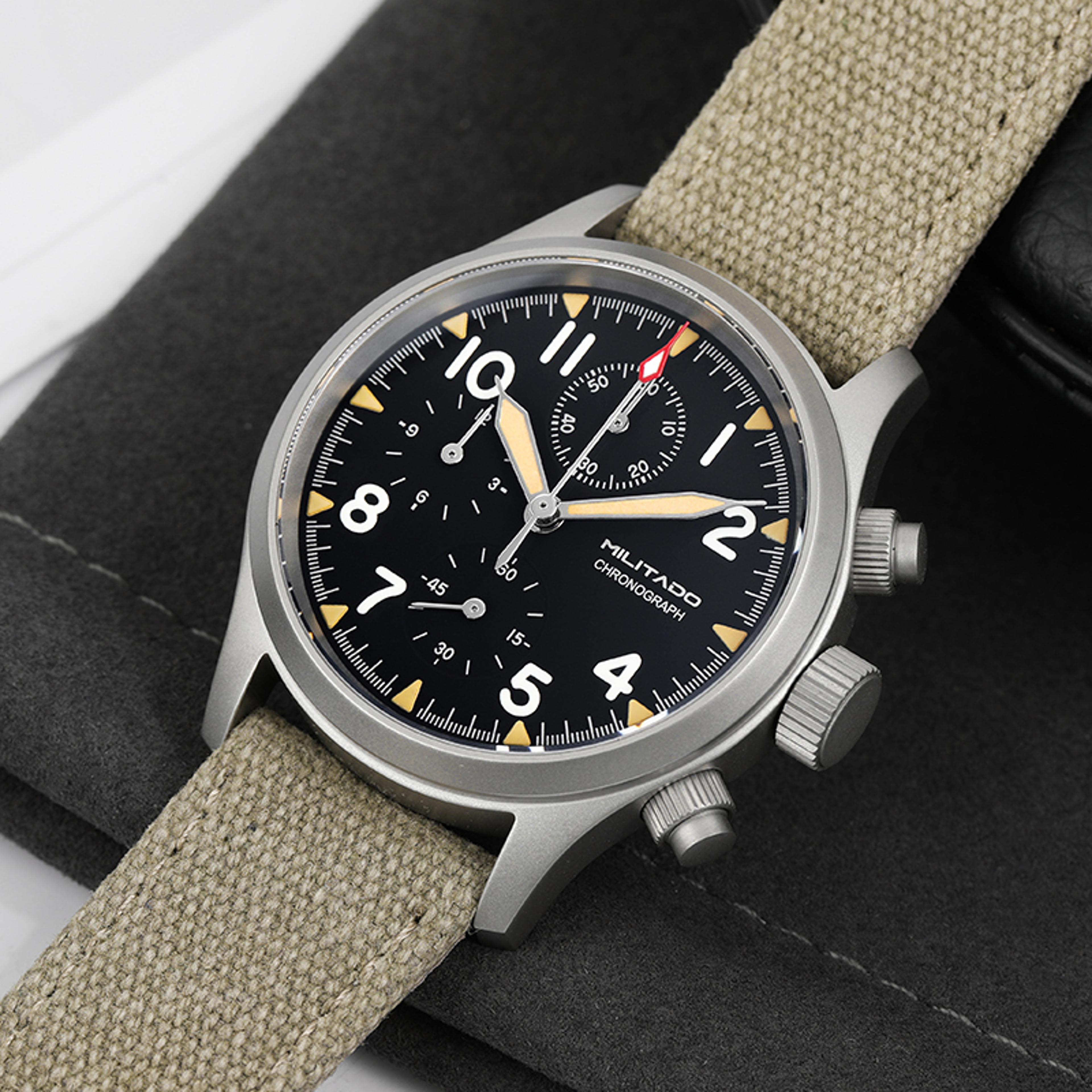 military chronograph quartz watch with sapphire glass luminous dial waterproof movement