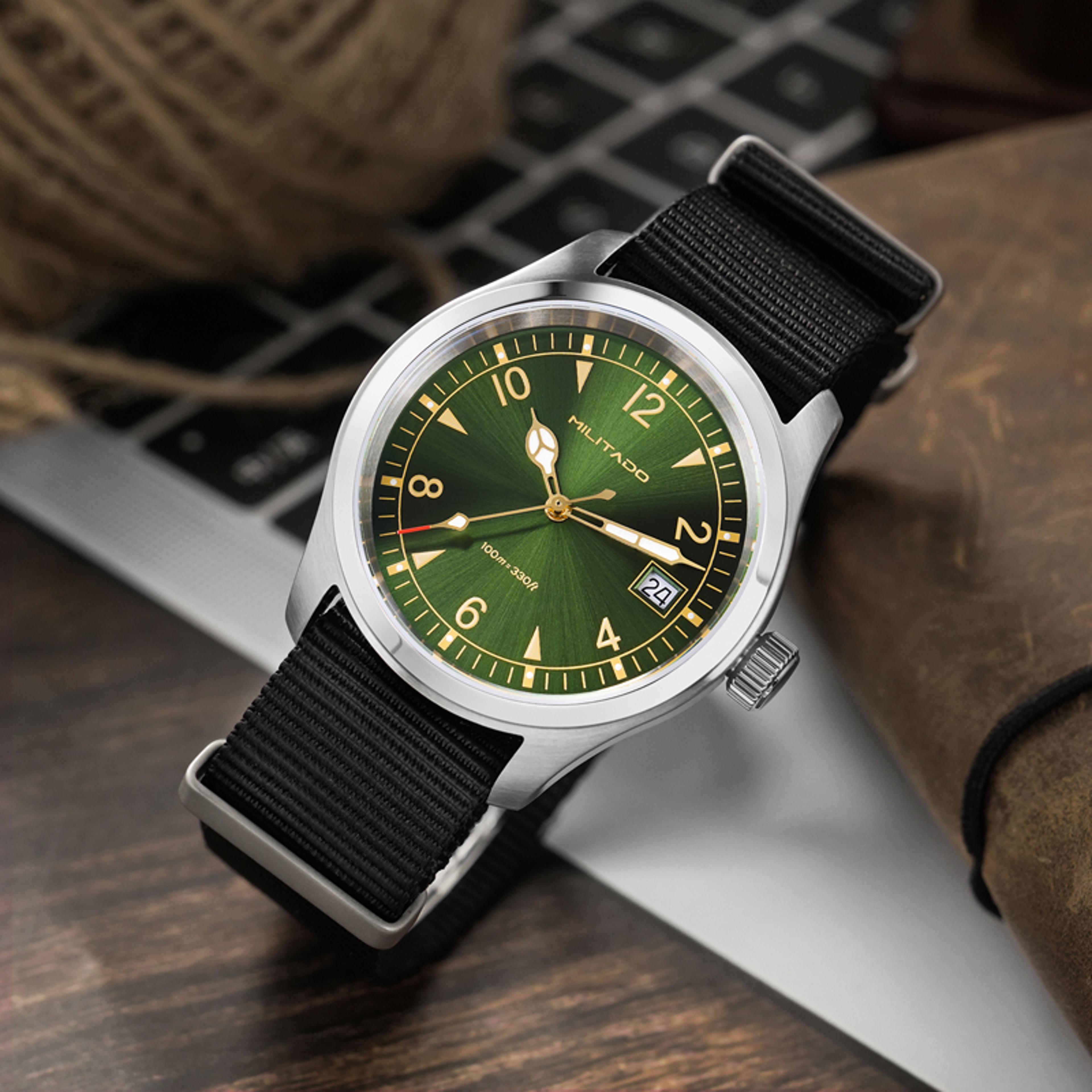 men military sapphire crystal watch with ronda movement luminous dial waterproof stainless steel design
