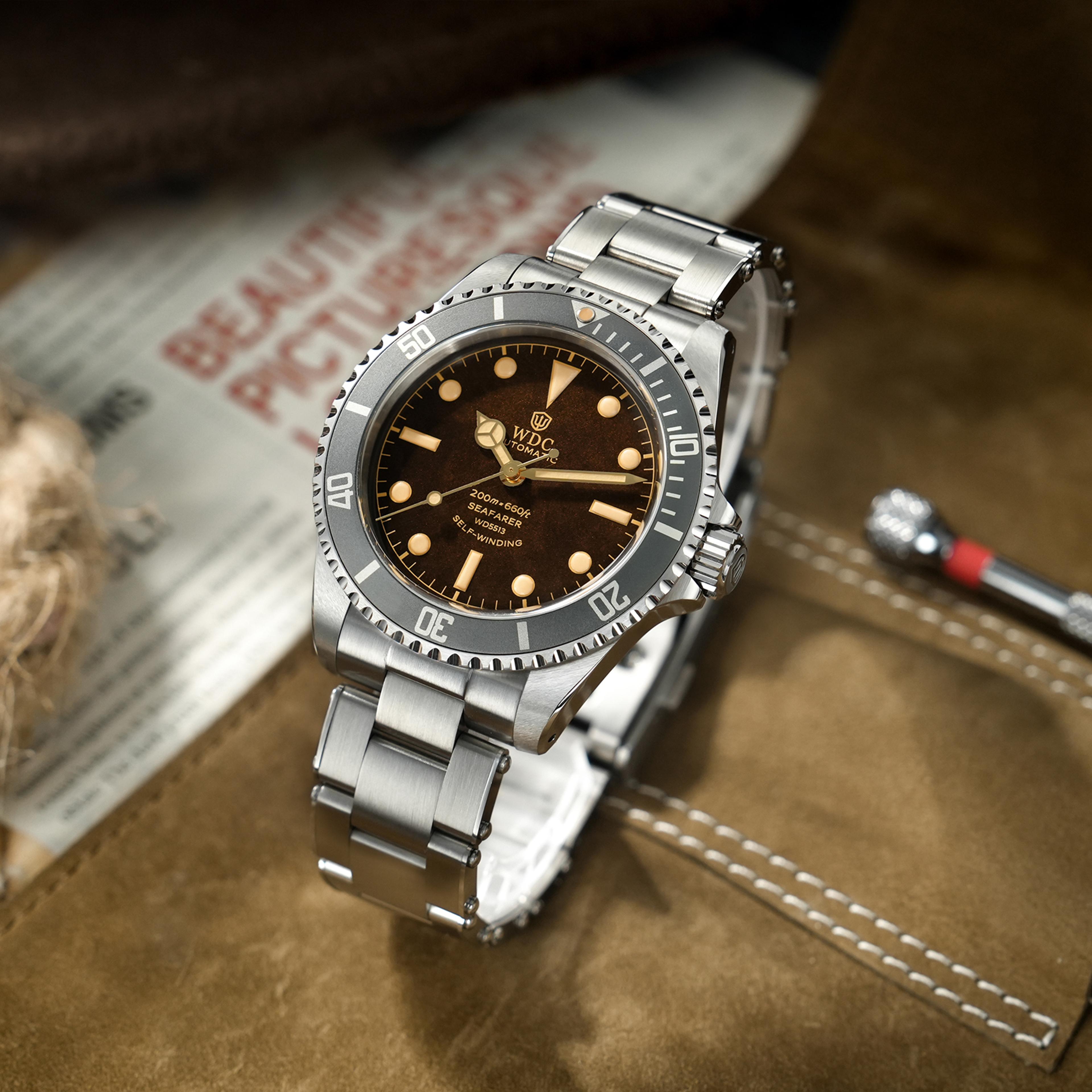 vintage sub dive watch sapphire automatic mechanical stainless steel waterproof