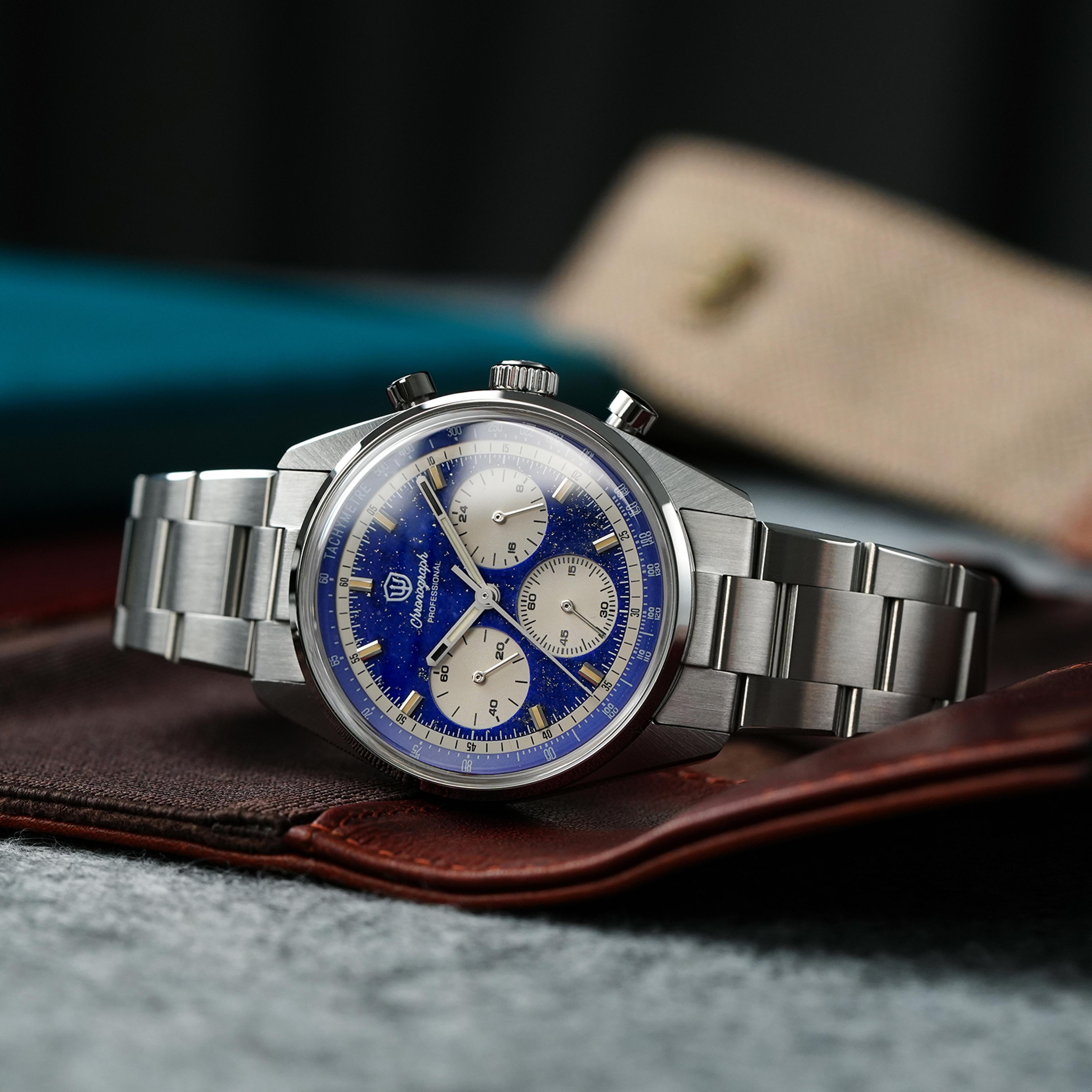 mecha quartz chronograph watch sapphire crystal waterproof stainless steel men watch