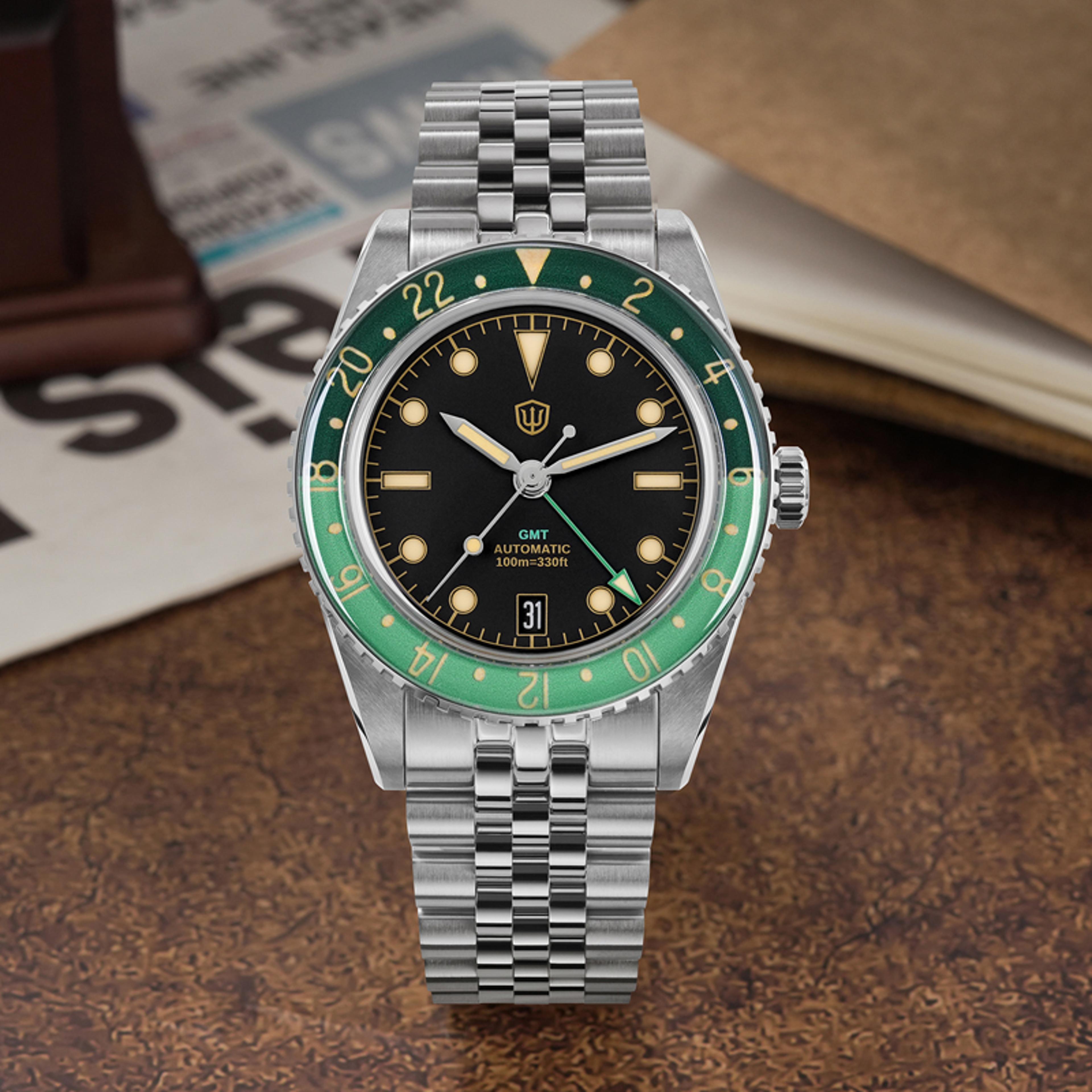 mechanical gmt watch with sapphire crystal automatic movement luminous waterproof design