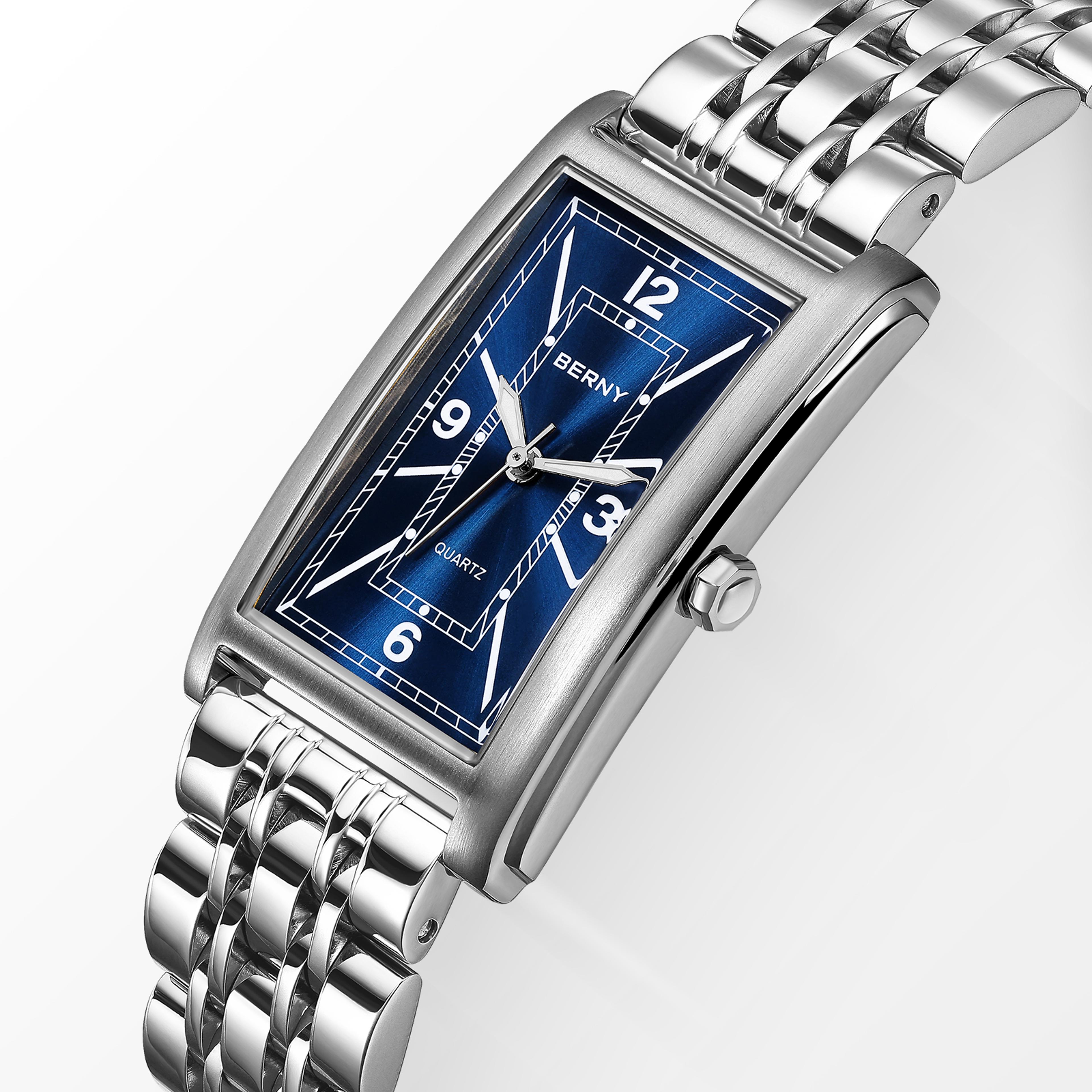 luxury square men watch luminous quartz stainless steel roman numeral timepiece