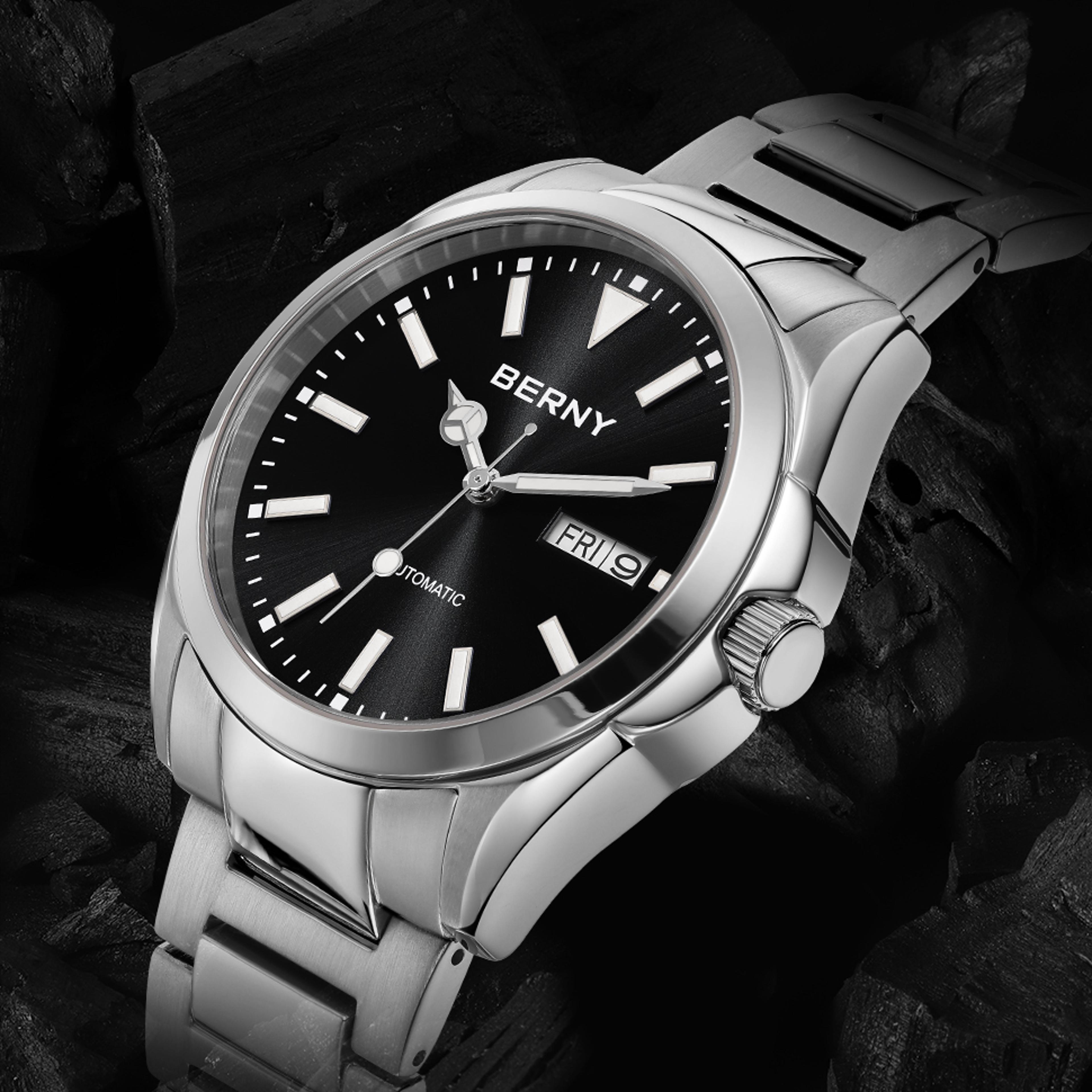 automatic watch for men with sapphire crystal luminous day date stainless steel design