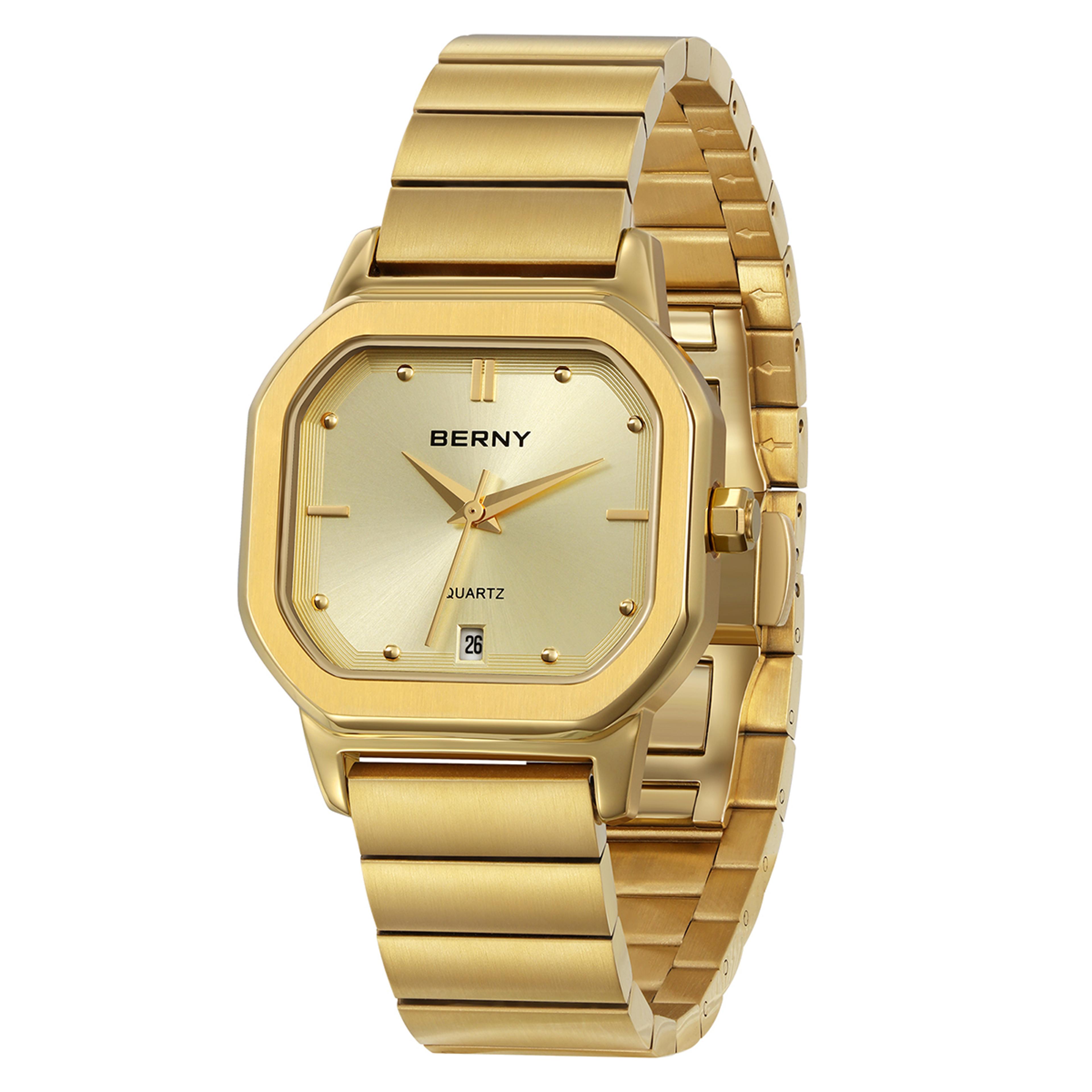 classic gold square quartz watch for men stainless steel waterproof wristwatch