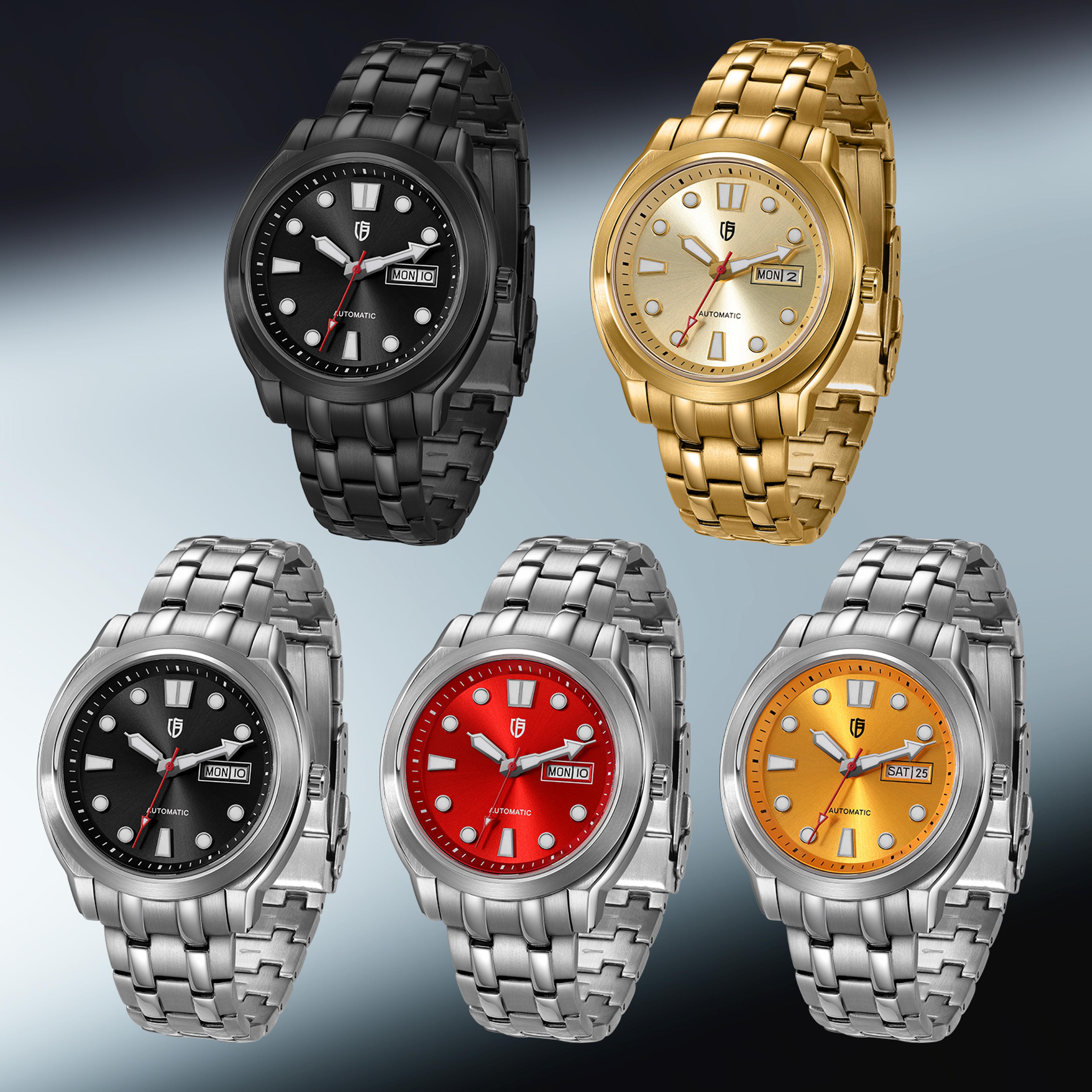 men automatic mechanical watch sapphire crystal stainless steel luminous waterproof wristwatch