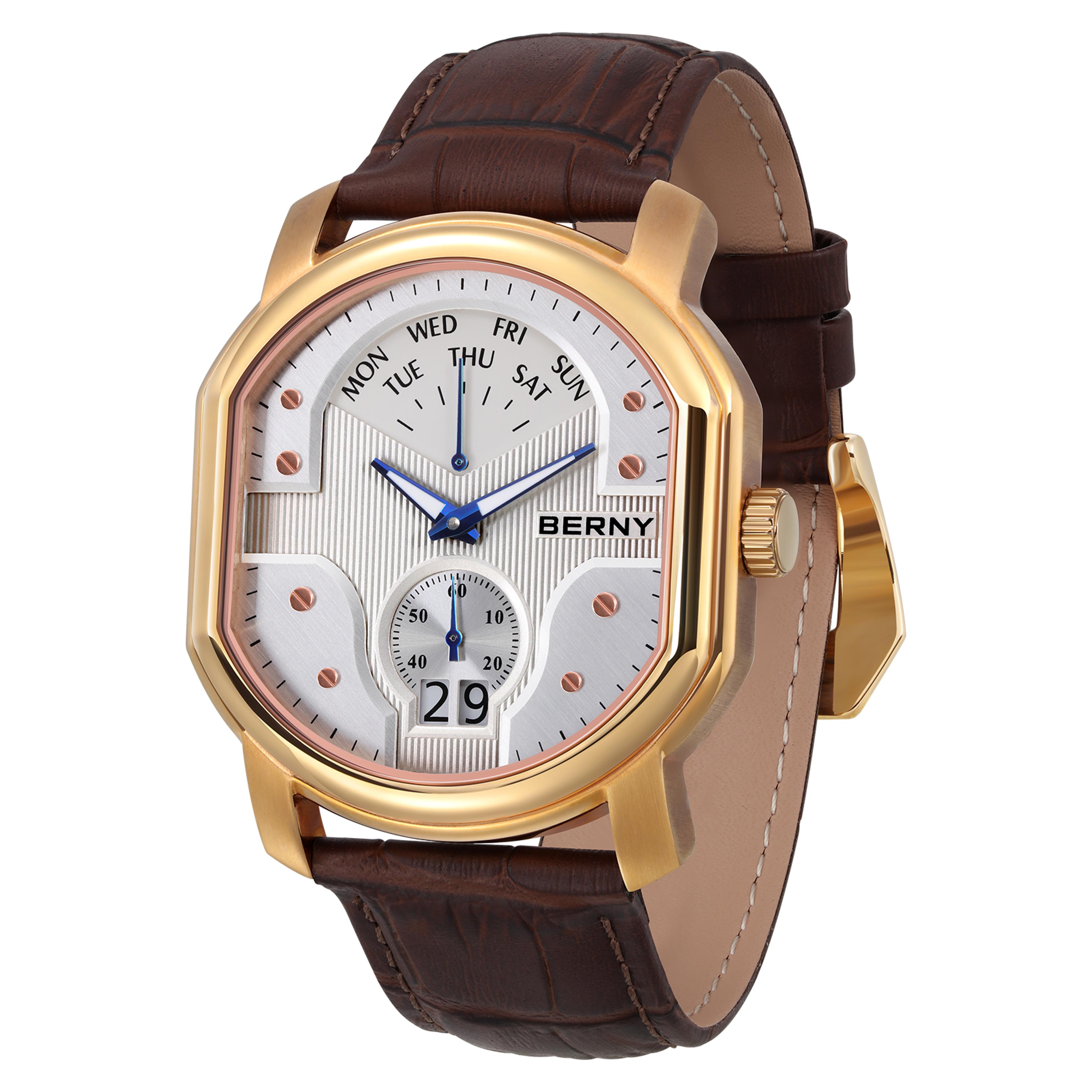 swiss ronda mens quartz watch sapphire crystal tonneau day date watch