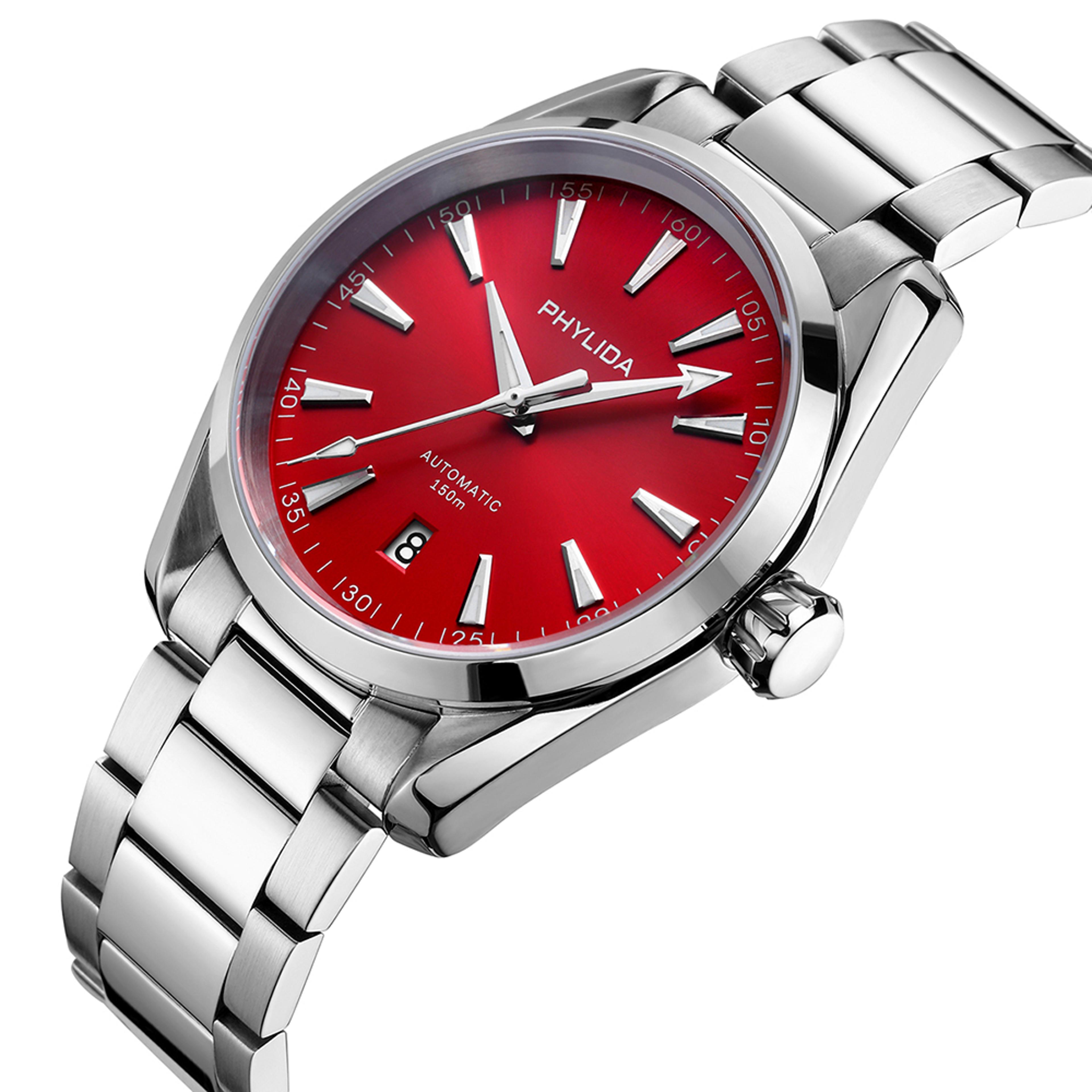red dial automatic dive watch sapphire crystal stainless steel mens watch