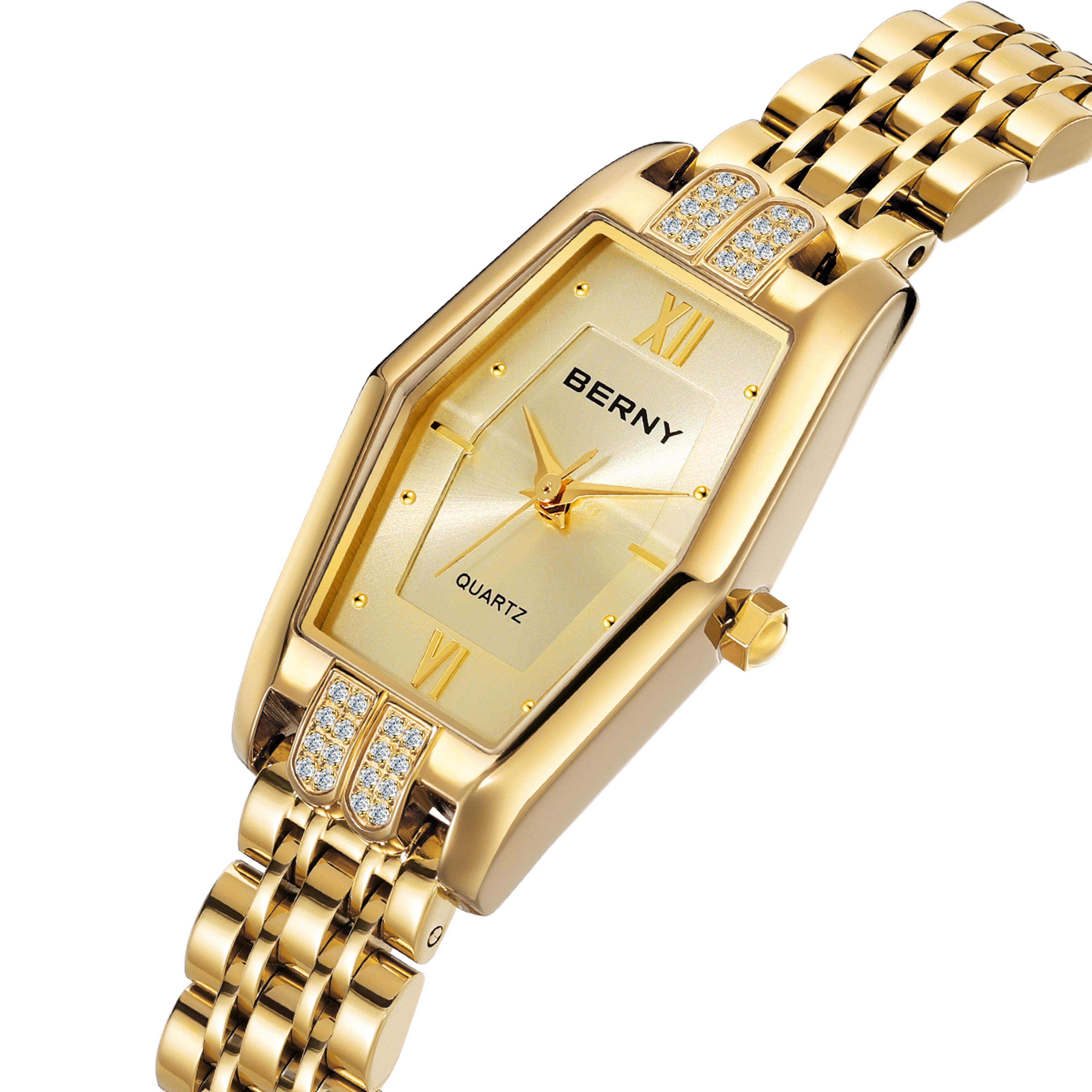 elegant gold hexagon watch for women dainty quartz stainless steel bracelet watch