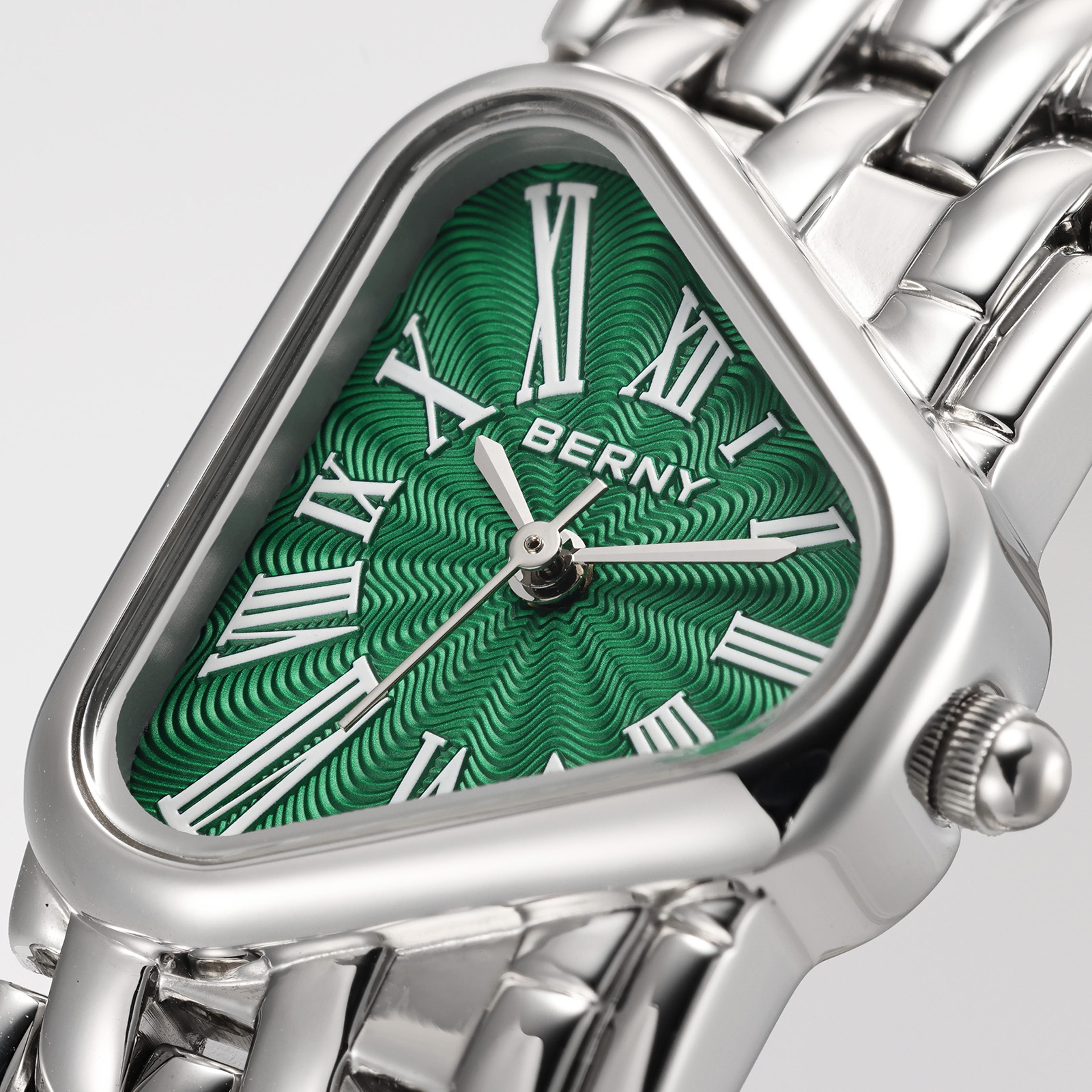elegant triangle dial silver women's quartz stainless steel dress watch