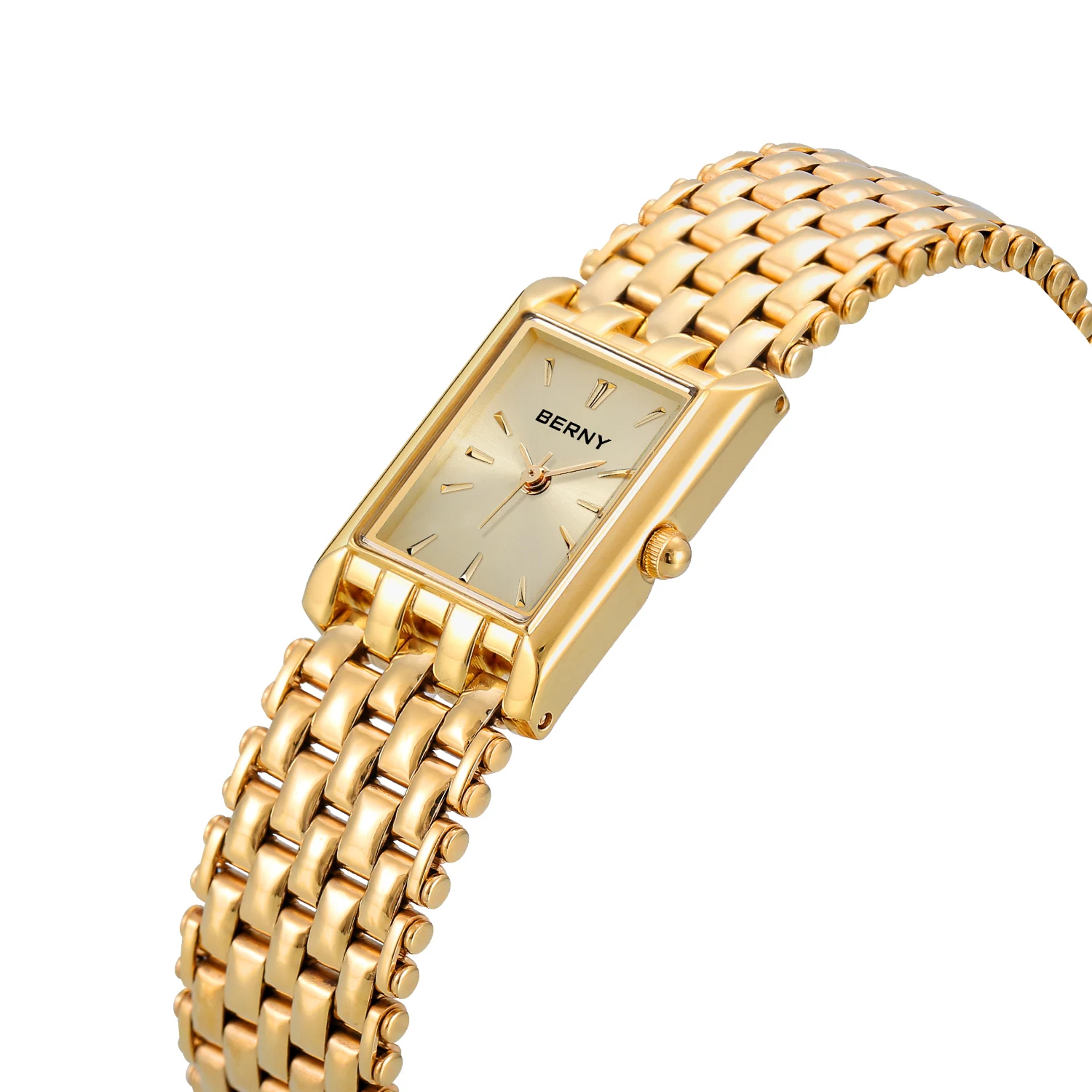 elegant square gold watch for women stainless steel quartz wristwatch