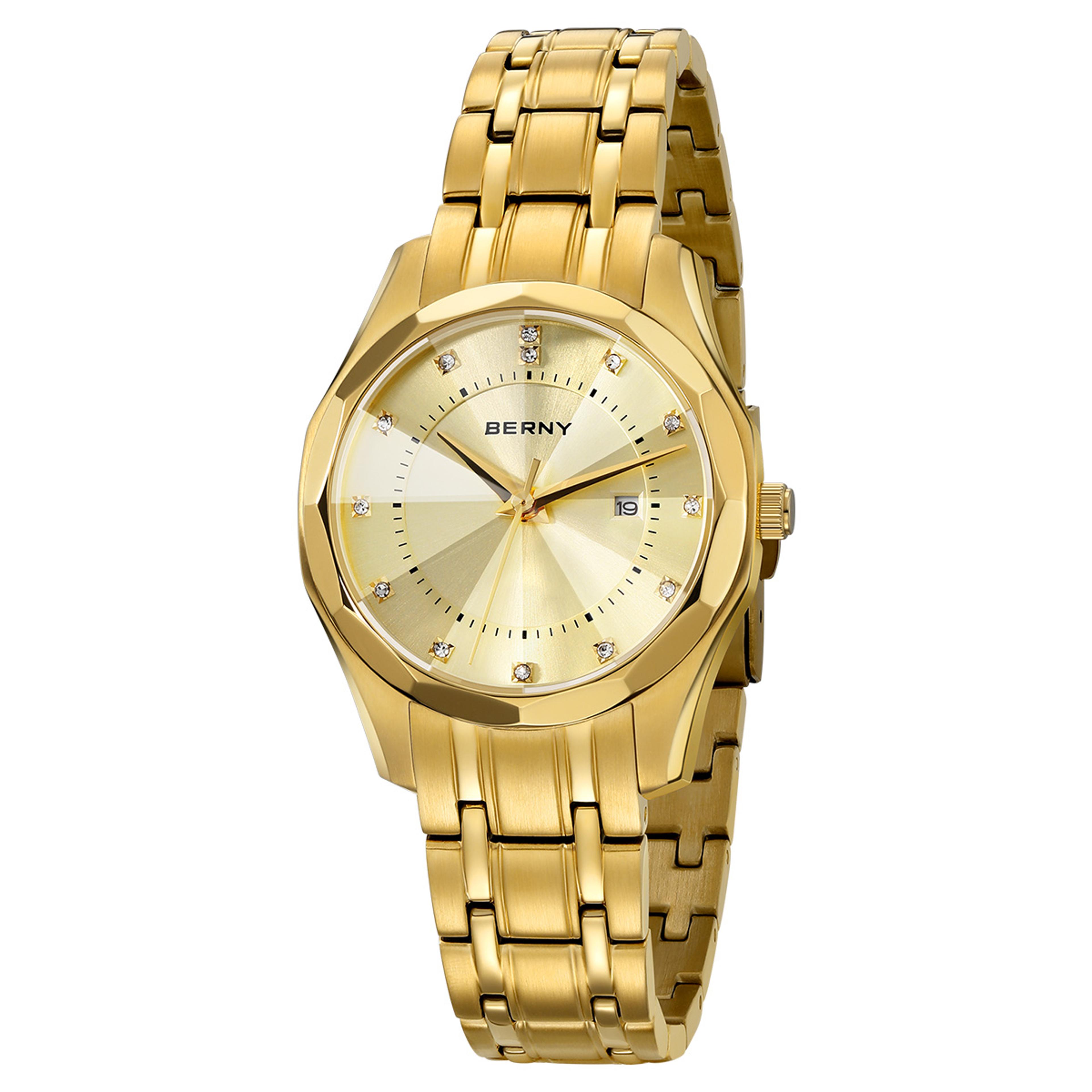 golden diamond lens quartz watch for women stainless steel waterproof ladies wristwatch