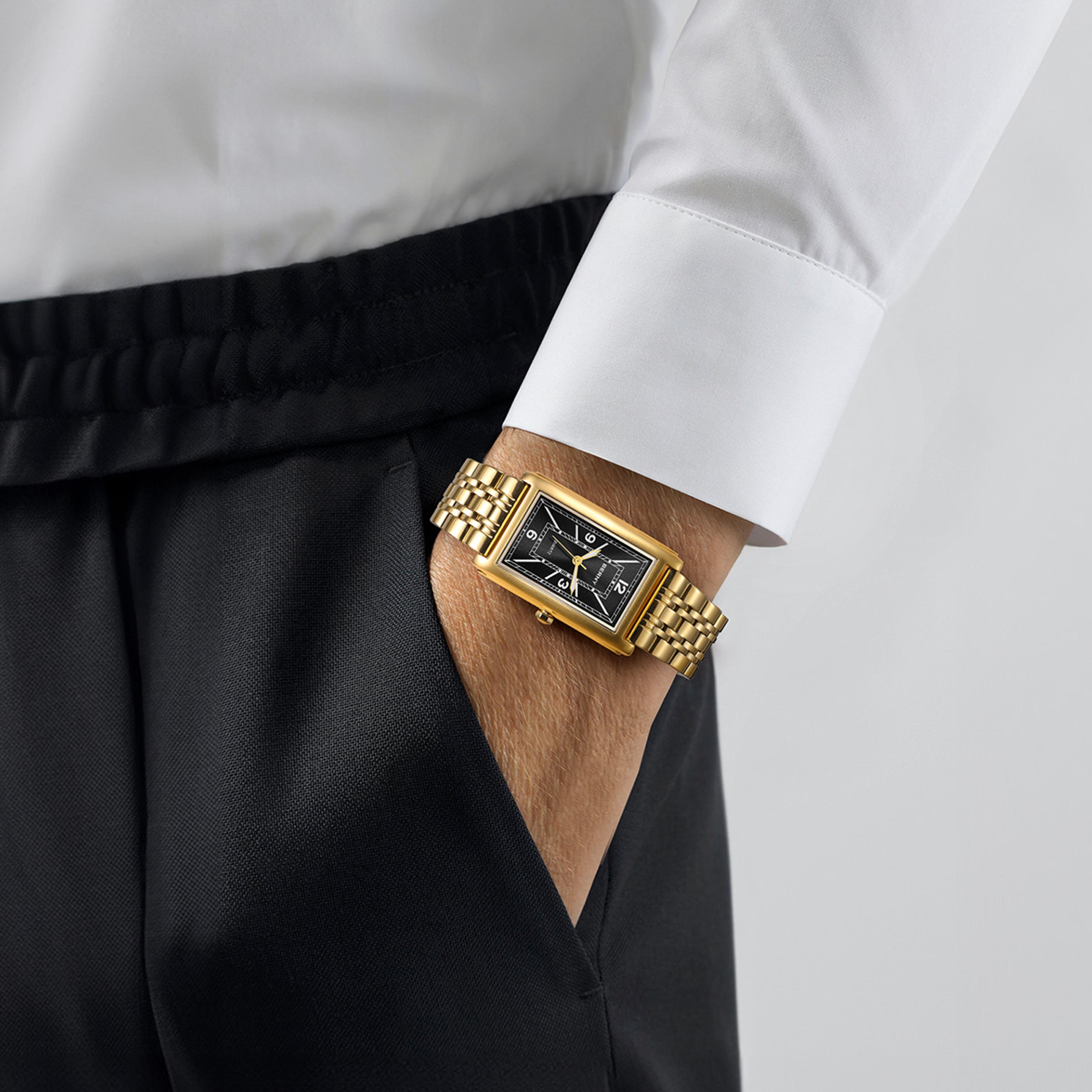 gold rectangular watch for men stainless steel luminous luxury wristwatch