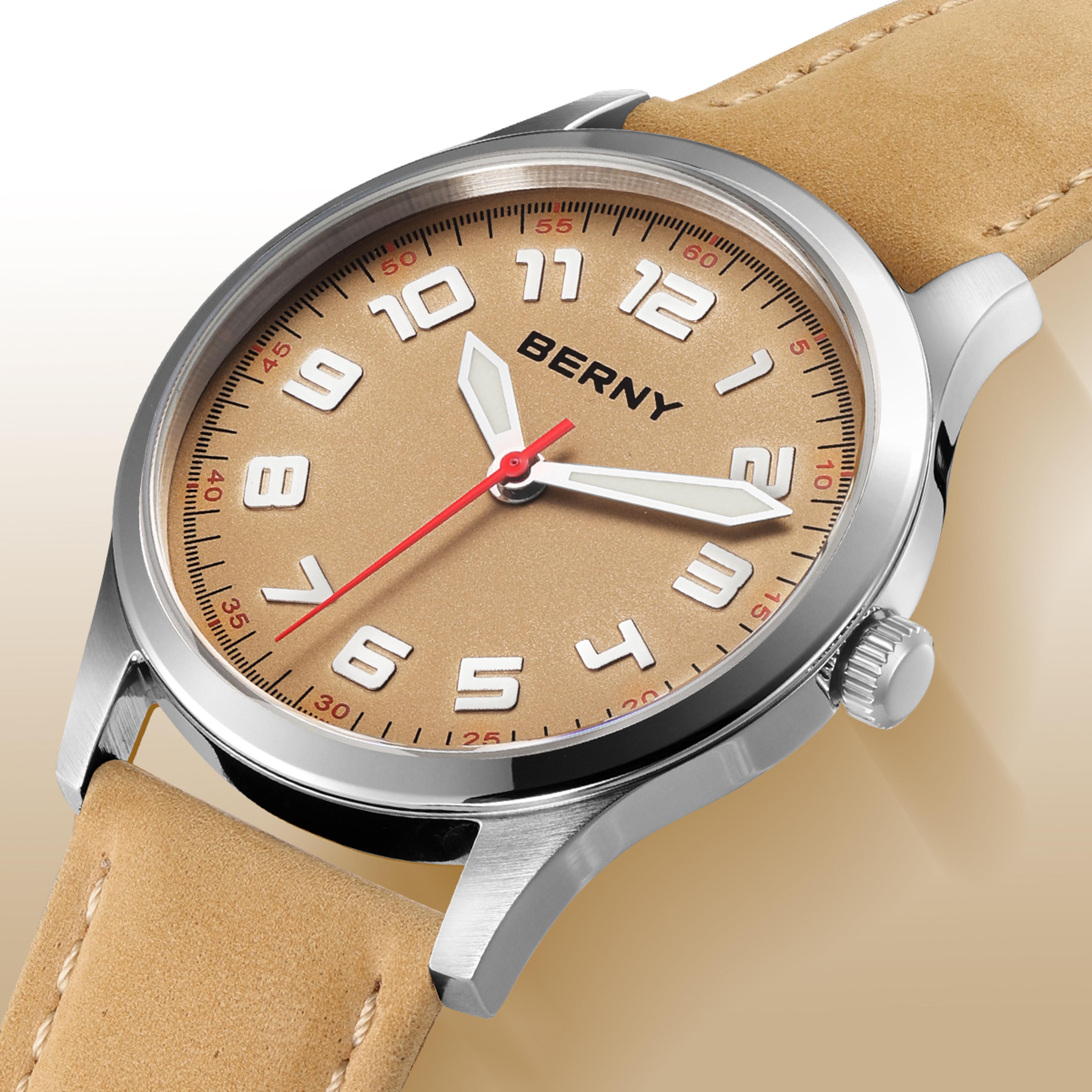 classic mens quartz watch leather strap sapphire coated