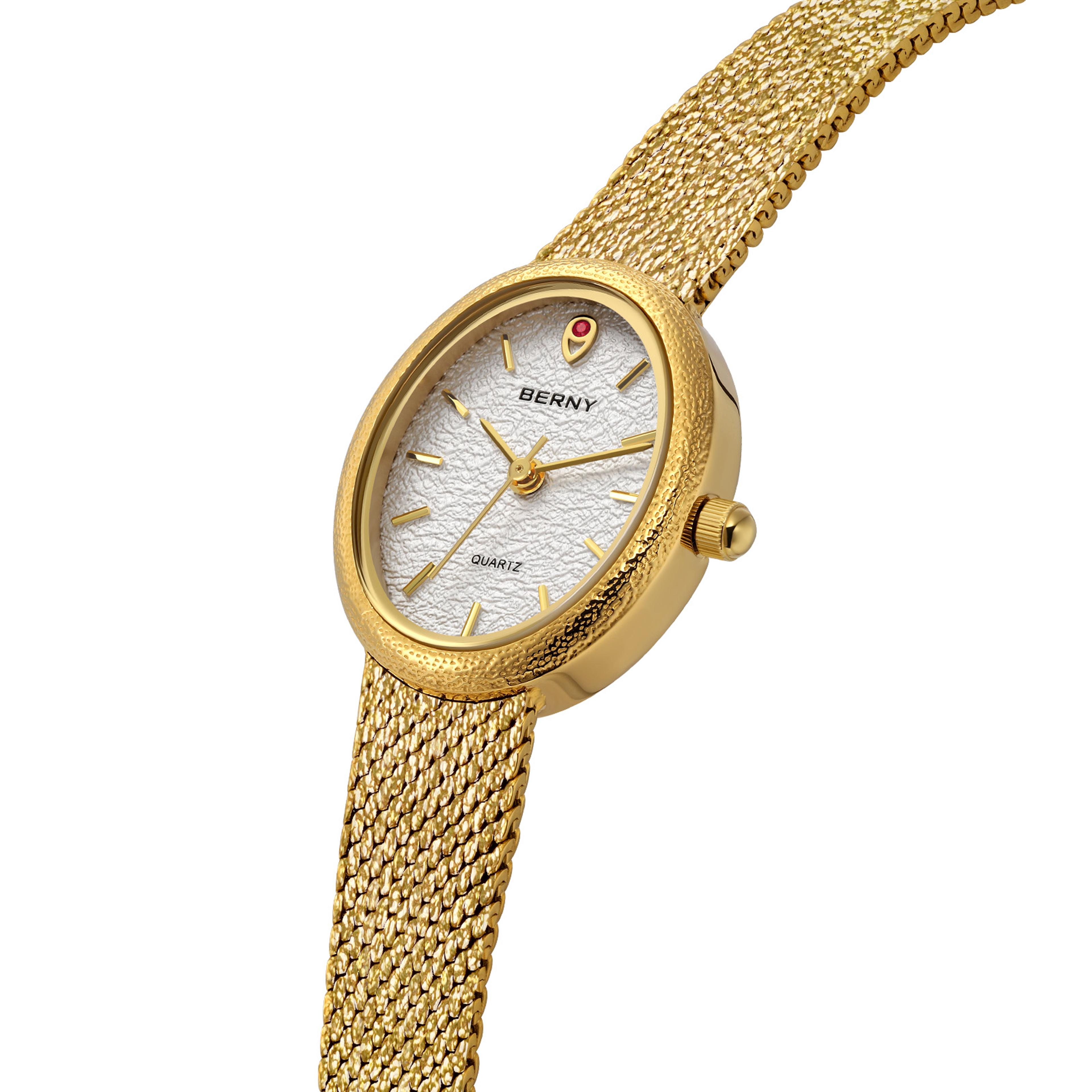 elegant gold oval womens quartz watch stainless steel dress wristwatch