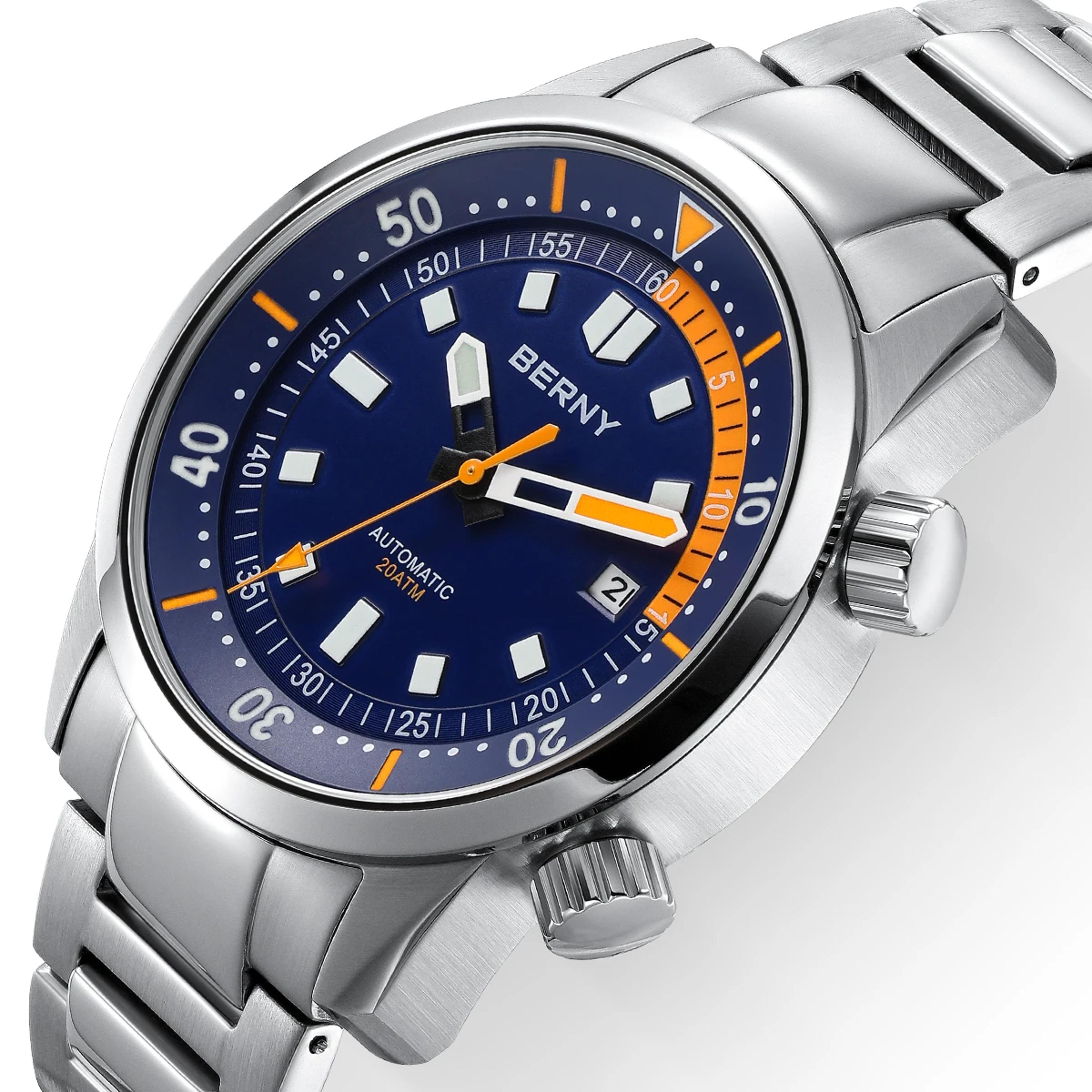 automatic dive watch 20atm sapphire stainless steel luminous mens watch