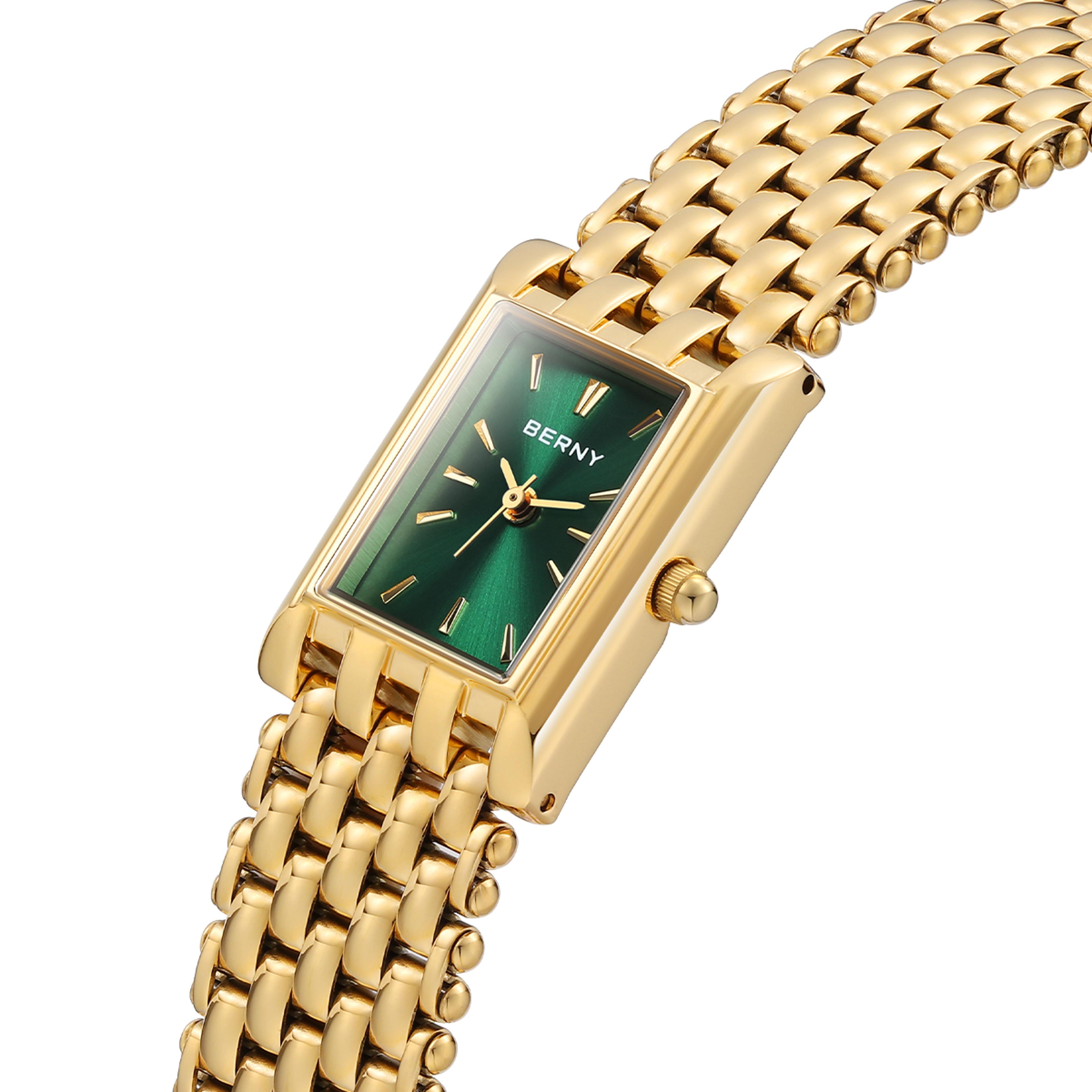golden square quartz watch for women stainless steel luxury ladies wristwatch