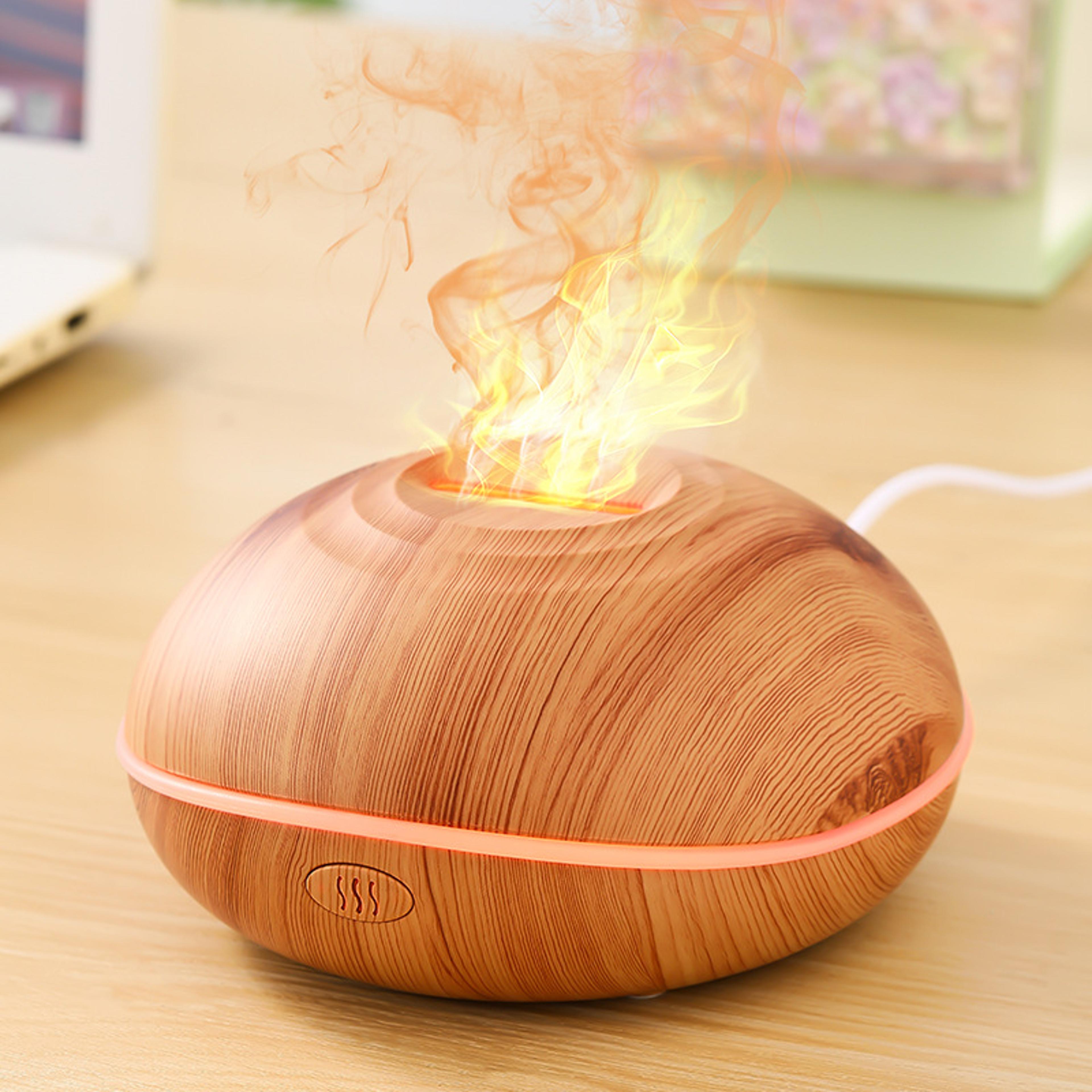 wood grain flame aroma diffuser essential oil humidifier with color night light