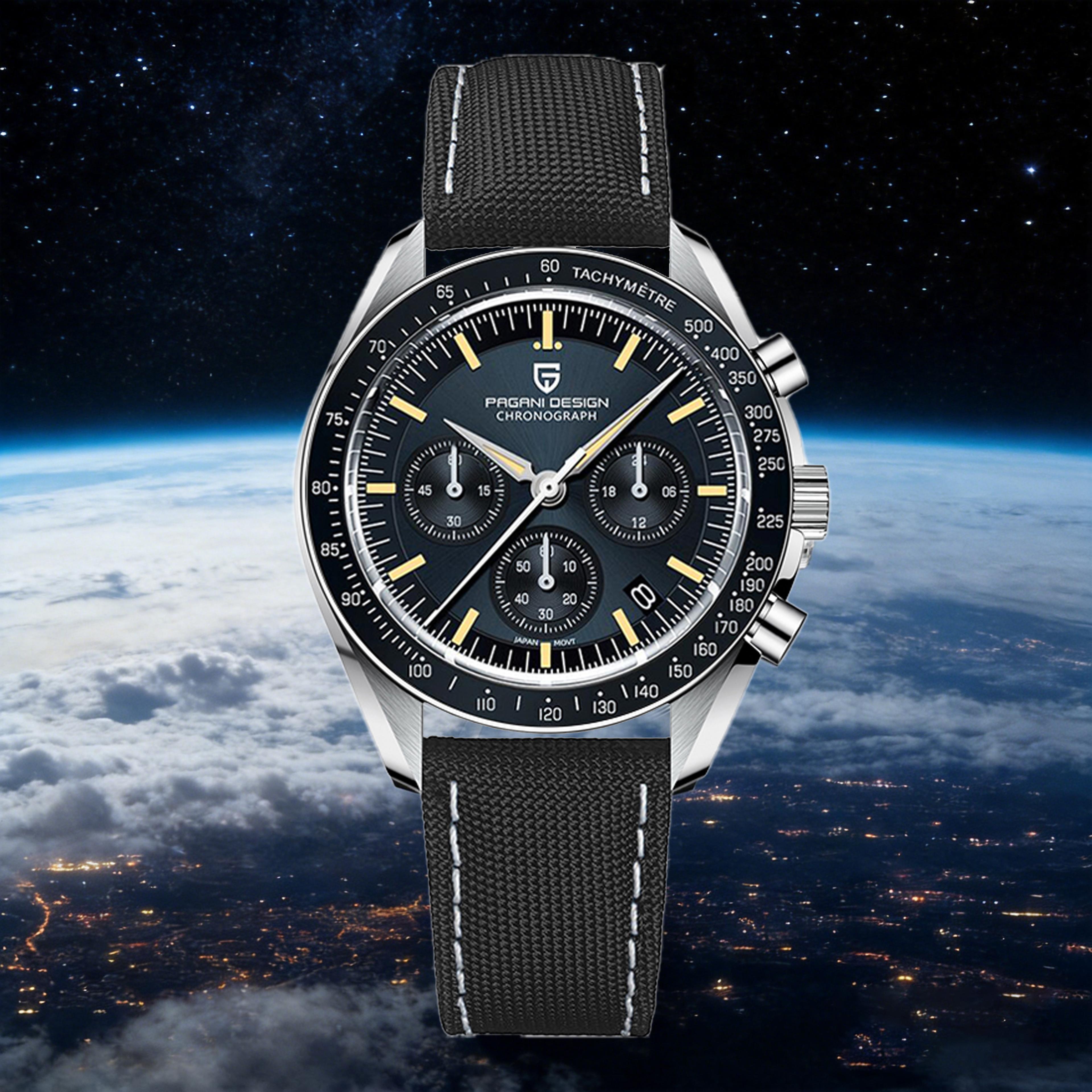 retro mens chronograph watch with sapphire crystal and quartz precision