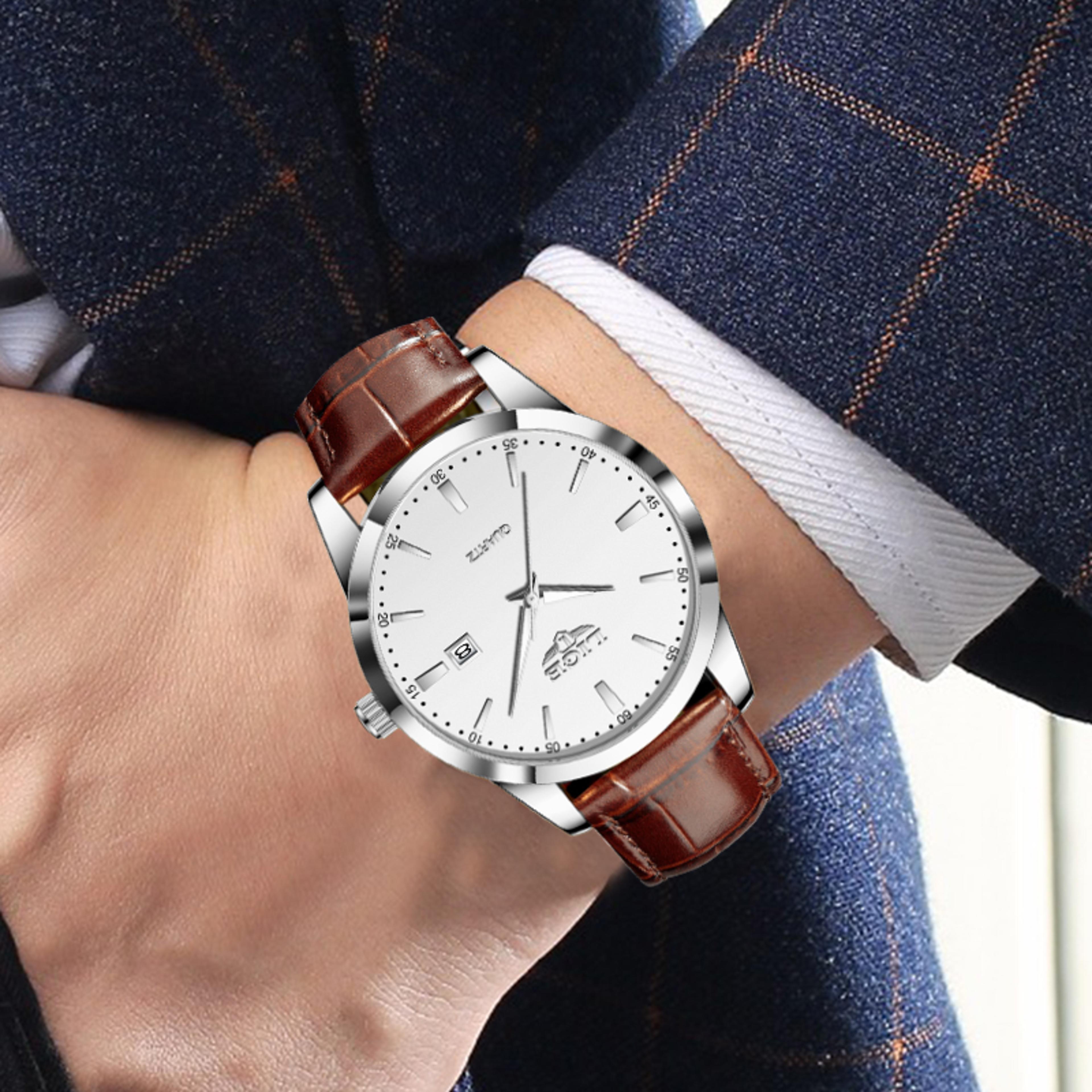 mens leather quartz watch waterproof military sport calendar wristwatch