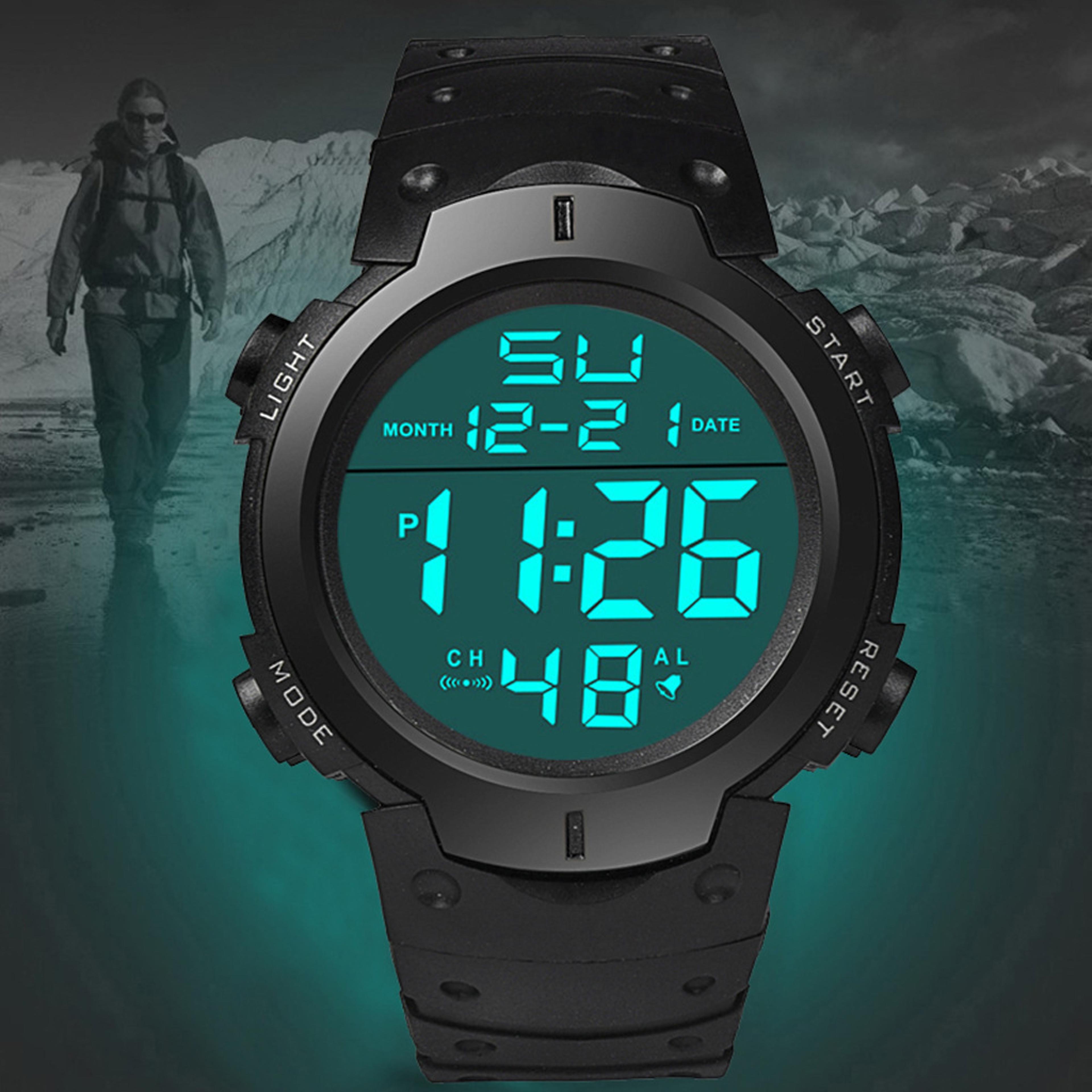 mens waterproof digital sports watch luminous large screen outdoor wristwatch
