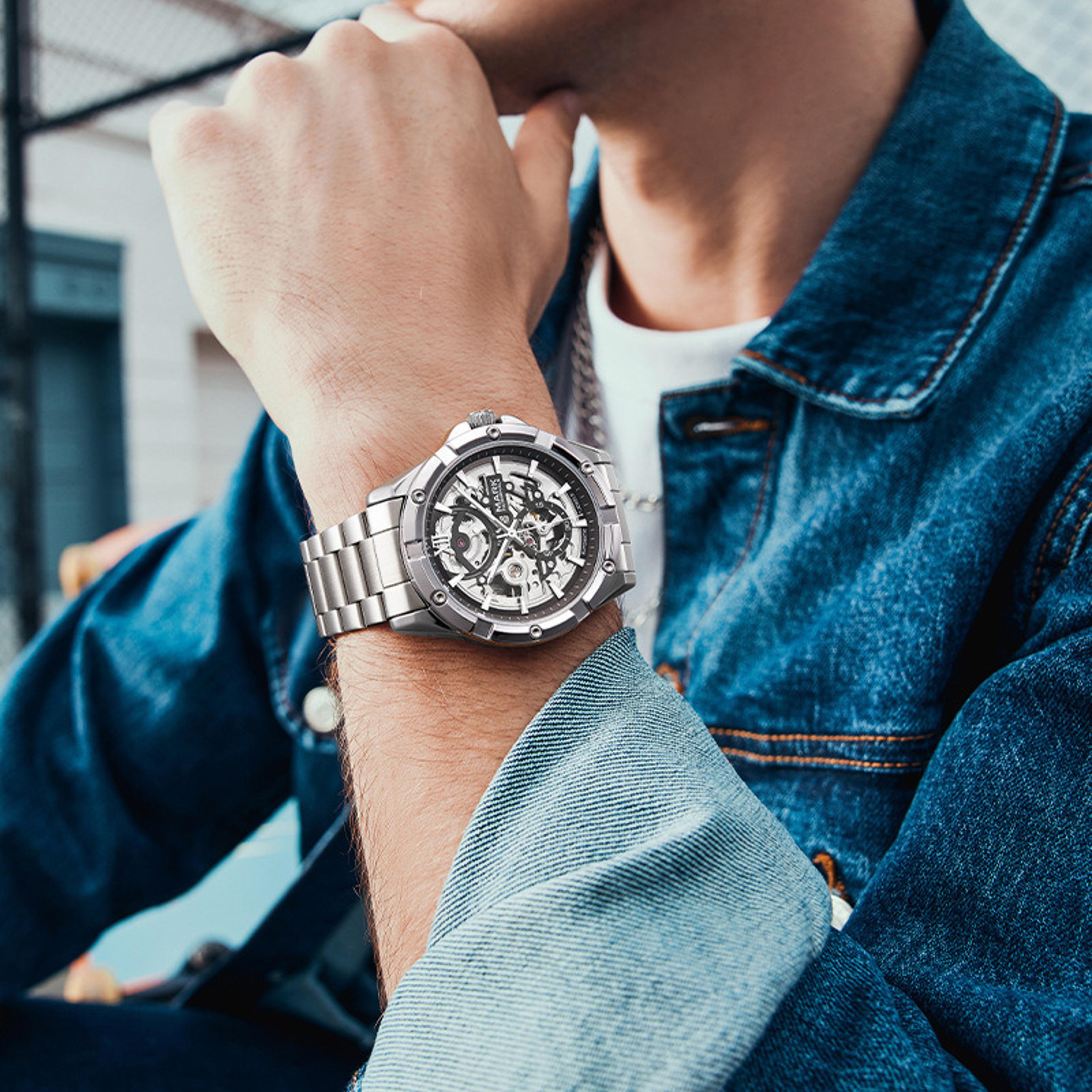 automatic skeleton mechanical watch for men stainless steel luminous business watch