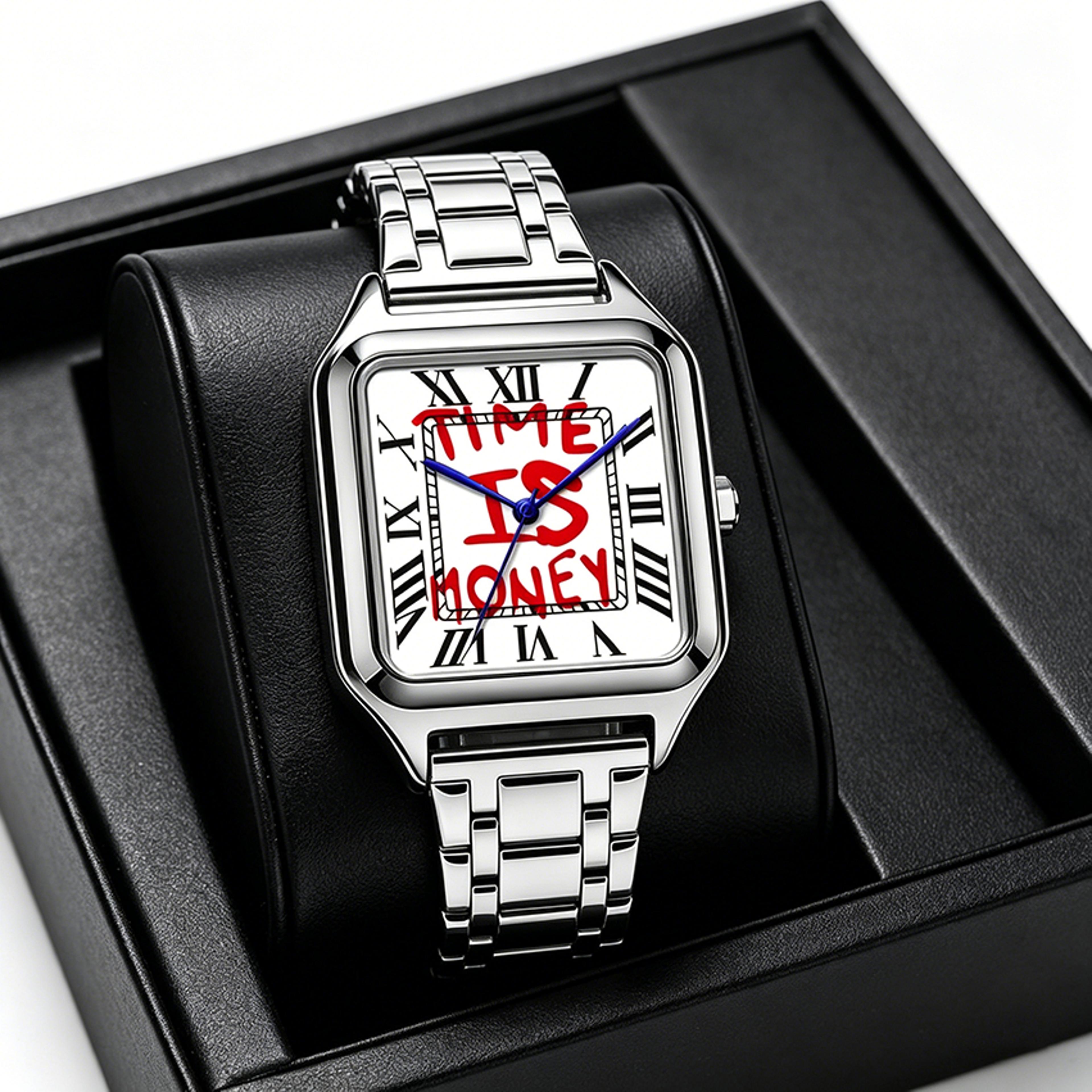 time is money square mens quartz watch graffiti dial hip hop streetwear watch
